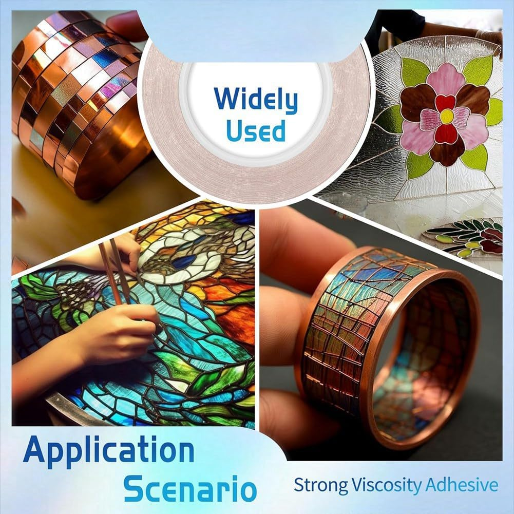 Biafiog 6Mm Backed Copper Foil Tape for Stained Glass (2Roll) Easy Install Easy to Use image number 3