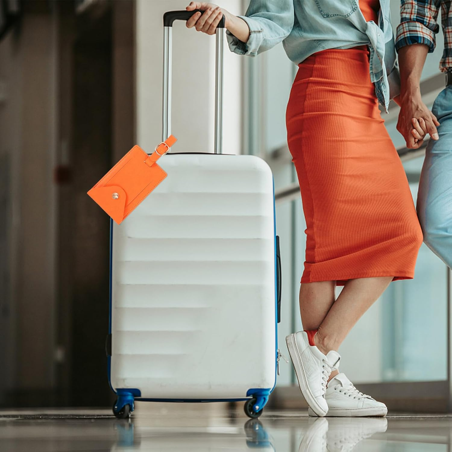 WRITWAA 2Pcs Portable Luggage Tags with Adjustable Lanyard for Travel Suitcases Id Name Labels for Easy Baggage Identification Reusable Bag Tags in Black and Orange image number 3