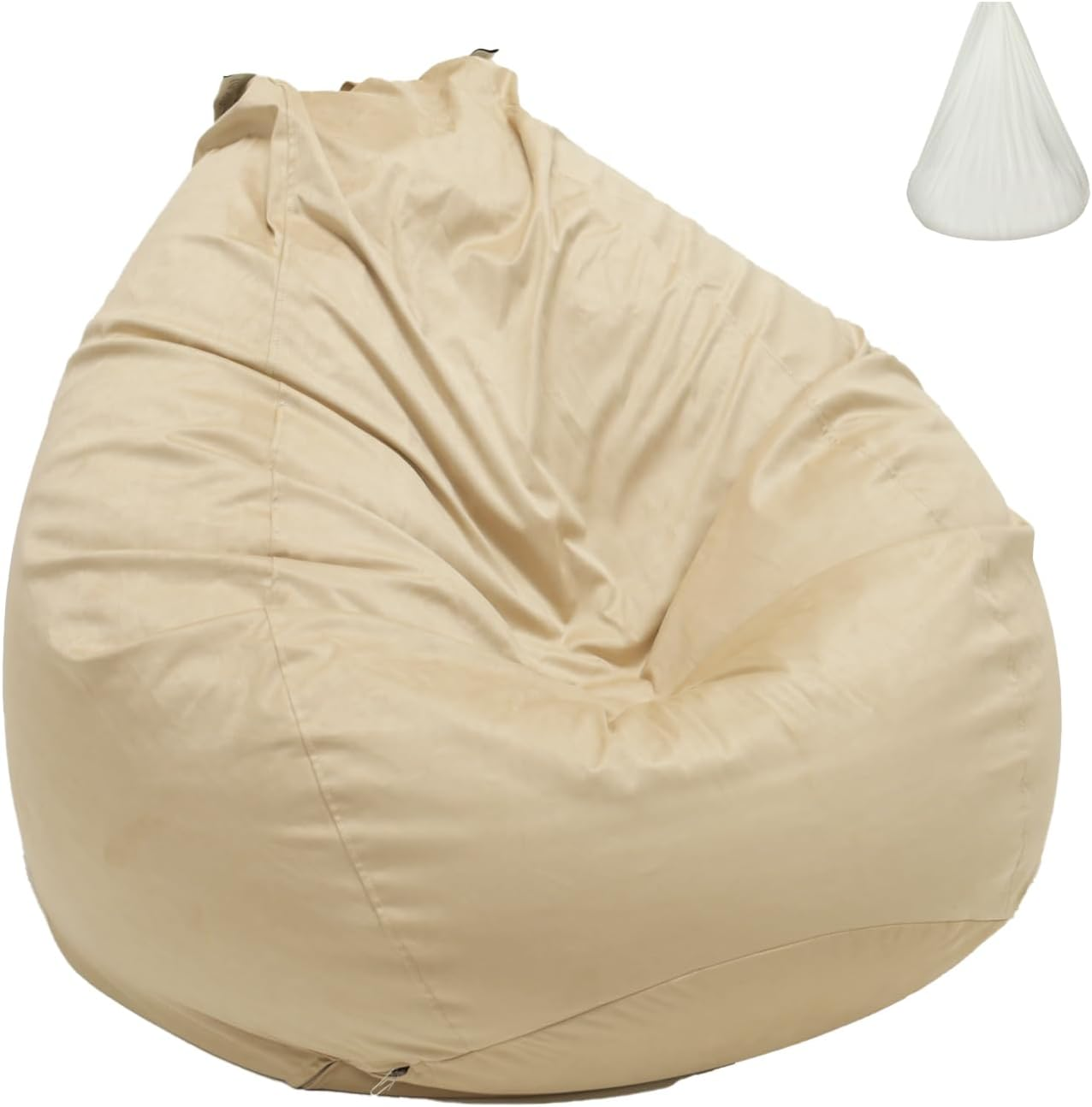 Beanbag Chair Cover with Liner Only Removable 3Ft (No Filler) Luxurious Microfiber Suede Beanbag Cover for Adults Indoor Pear Style Large - Light Brown - Black-Coverliner Only image number 6