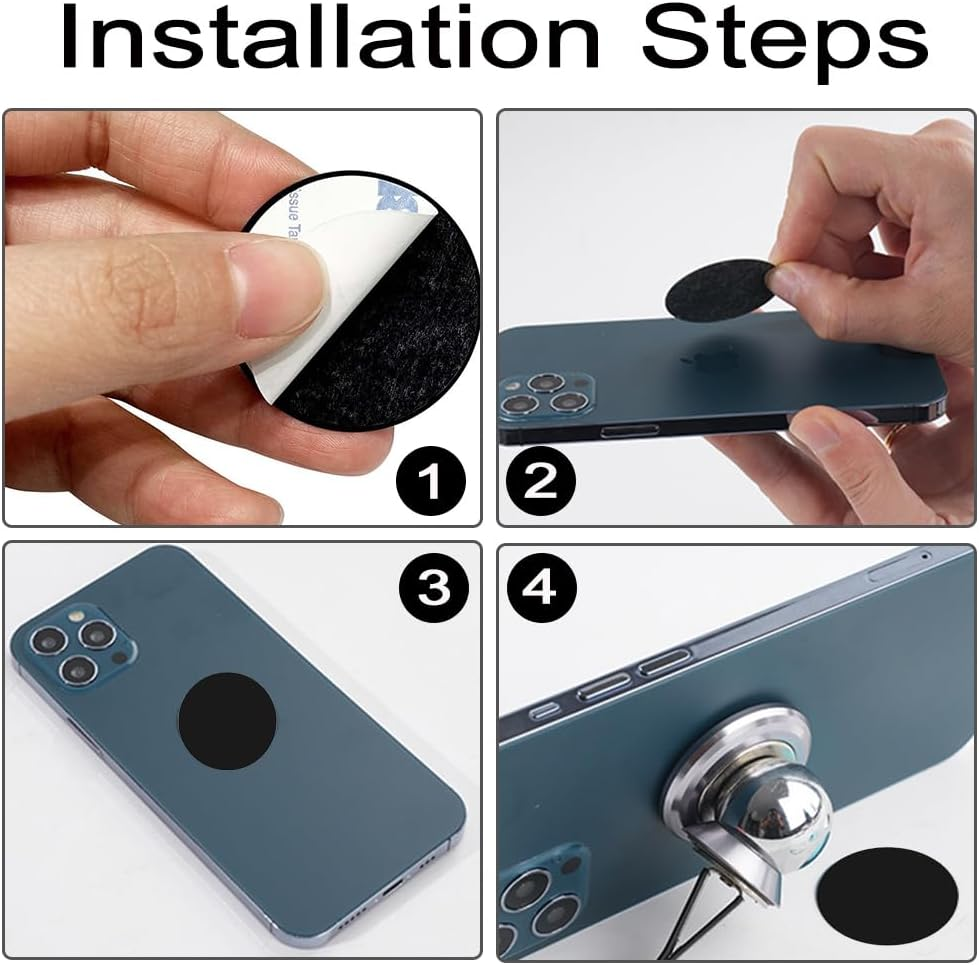 6-Pack Metal Plate for Magnetic Phone Mount - 3 Rectangle & 3 round Adhesive Plates, Compatible with Magnetic Car Holders & Cradles, Durable Black Steel Backing image number 2