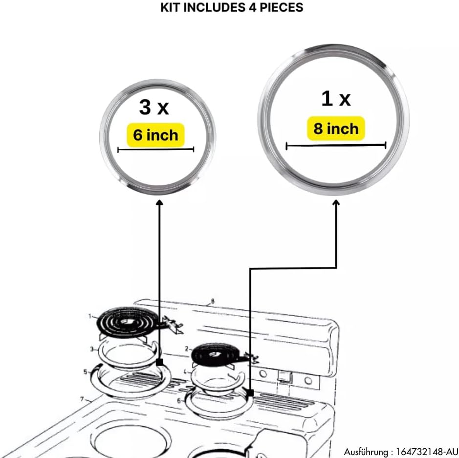 4-Piece Cooktop Trim Rings &ndash; 3 Small (6") & 1 Large (8") &ndash; Compatible with Westinghouse Ovens | Part No: 4055561353-4055561361 image number 1