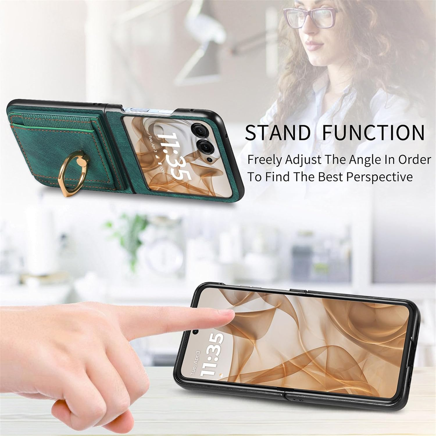 COQUE Motorola Razr 60 Mobile Phone Case with RFID Blocking Card Slot Shockproof Protective Case Cover for Motorola Razr 60 Protective Case Green