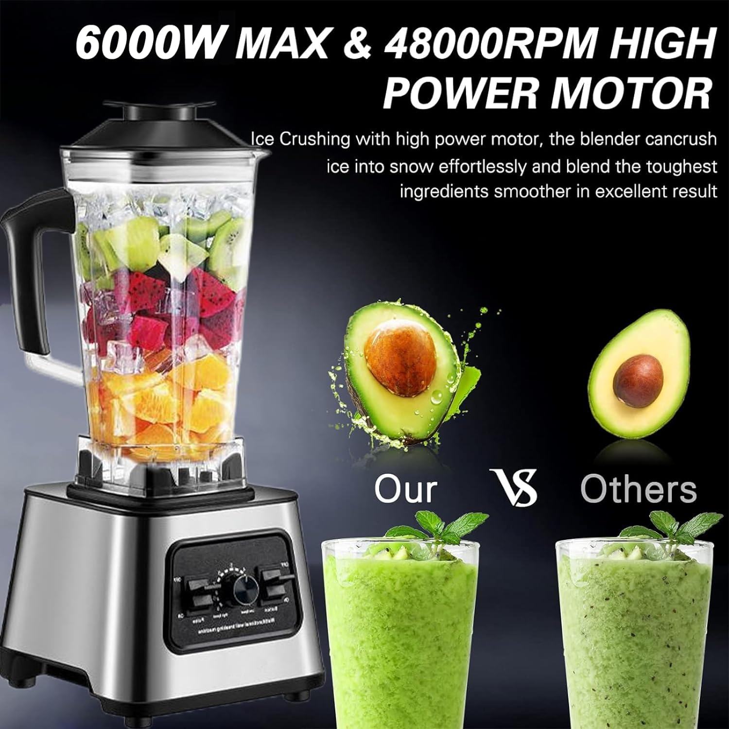 2-In-1 Multi Blender, 6000W Professional High Speed Blenders Smoothie Maker with 2.5L Bpa-Free Container, 9 Speed Control, 8 Titanium Stainless Steel Blade for for Ice/Nut, Kitchen (220V, AU PLUG)