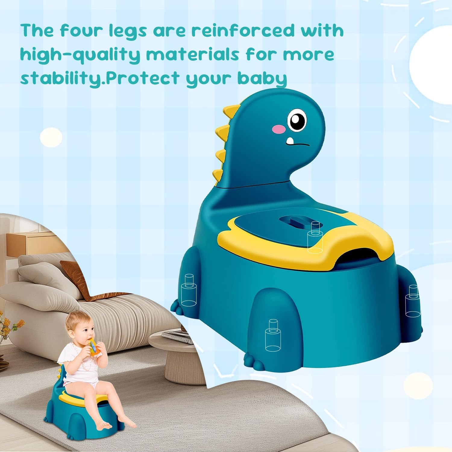 Kids Potty Seat - Dinosaur Potty Training Seat with Lid, Comfortable Toddler Toilet Seat for Boys and Girls Aged 1-6 Years Old(Light Blue) image number 3