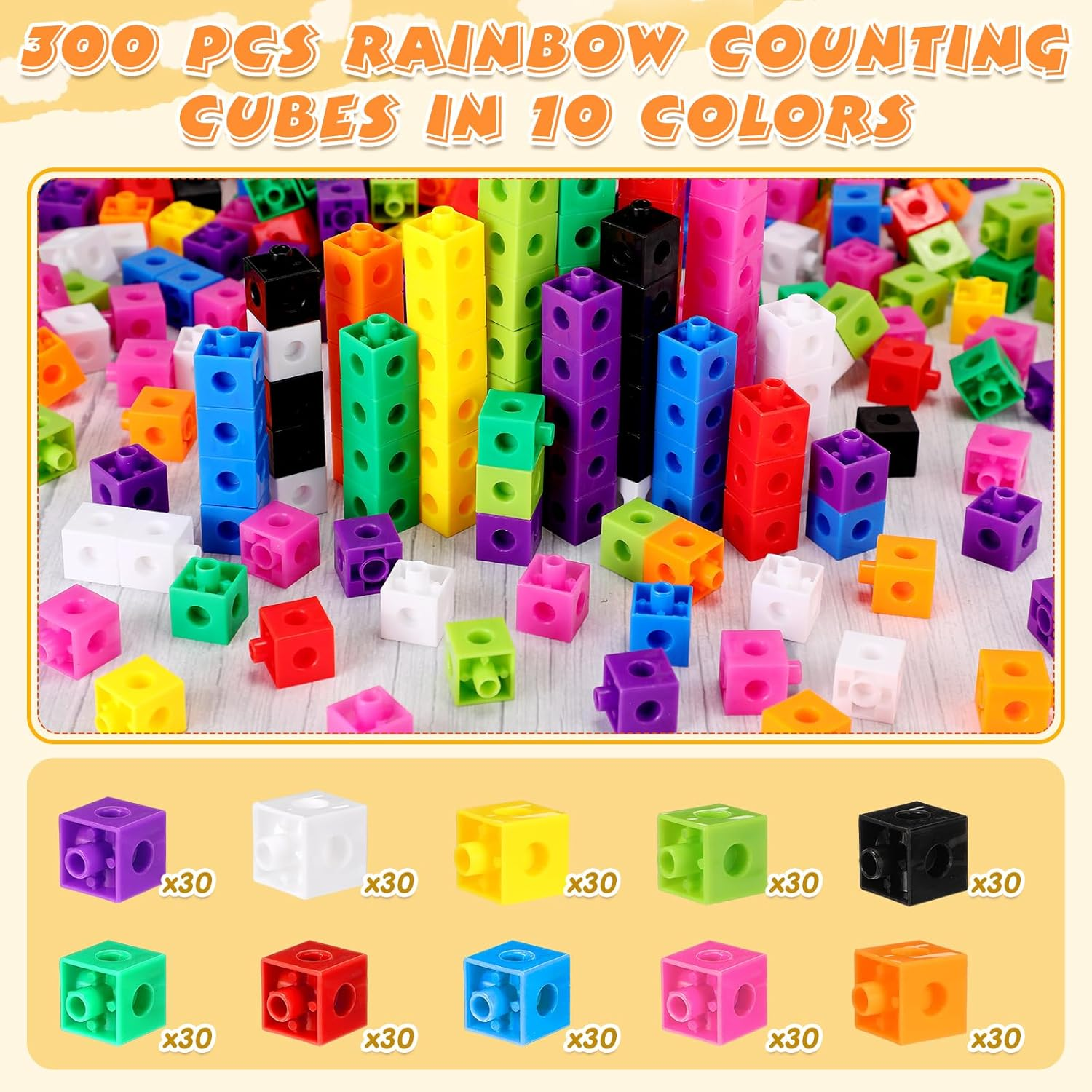 Jenaai 300 Pcs Linking Cubes with Storage Container Counting Cubes, Colorful Plastic Counting Block, Math Manipulatives Classroom Learning Supplies for Preschool Kindergarten(Blue) image number 2