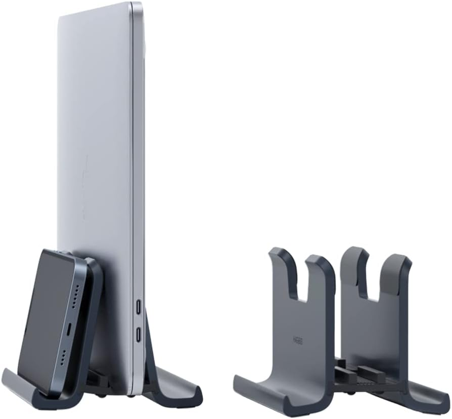 Hagibis Vertical Laptop Stand Desktop for Desk Gravity Locking Holder Dock save Space Improves Airflow for Macbook Pro, Mac Mini, Surface, HP, Dell, Chrome Book (White ABS)