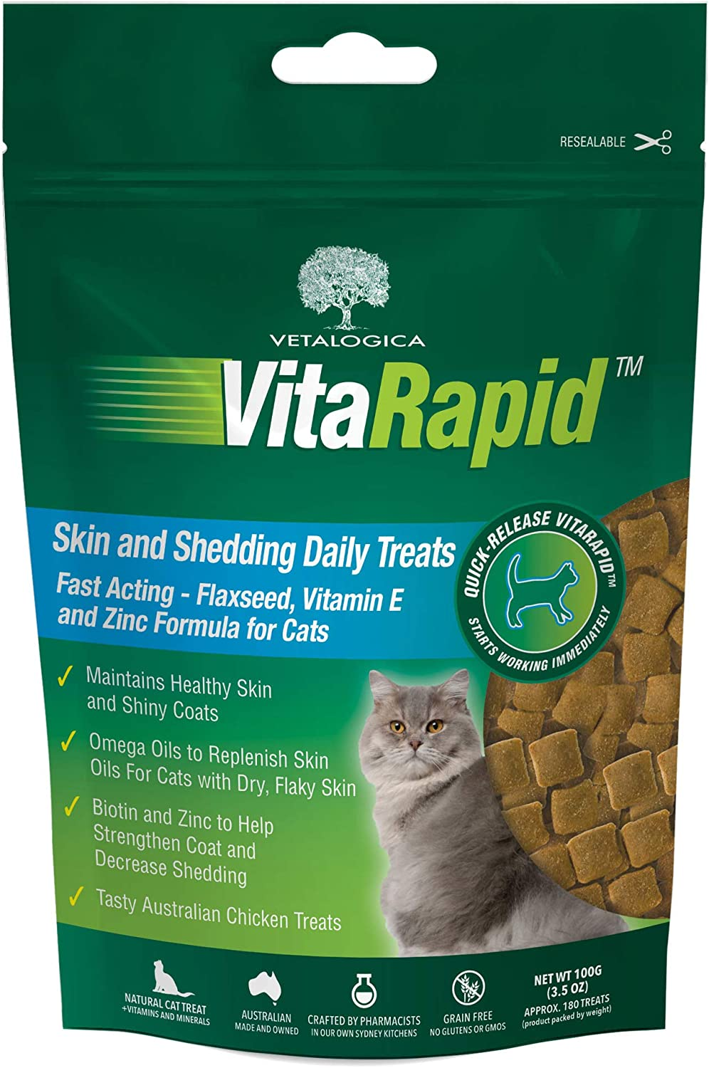 Vetalogica Vitarapid Skin & Shedding Daily Treats for Cats 100G image number 4