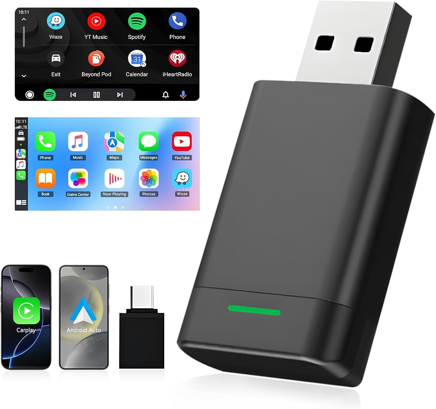 Wireless Carplay Adapter & Android Auto Adapter, Yakiter 2 in 1 Carplay Box, Retains Original Car Controls, Plug & Play Wireless Dongle for Iphone Ios 10+/ Android 11+/ Cars 2017+ image number 1