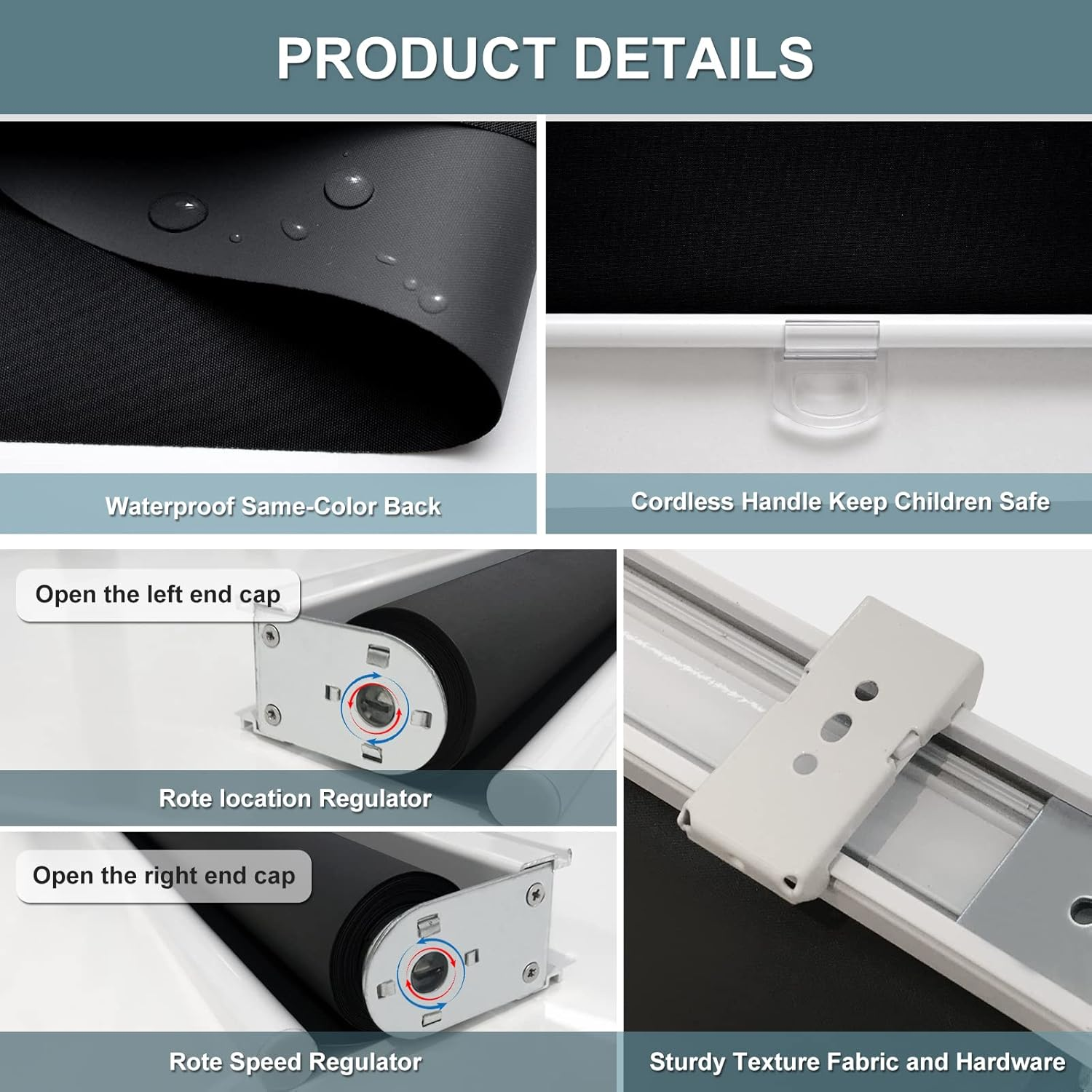 AOSKY Cordless Roller Shades Blackout Blinds for Windows Room Darkening Rolled up Shades with Spring System, UV Protection Window Shades Door Blinds for Home and Office (41" W X 72" H, Black) image number 6