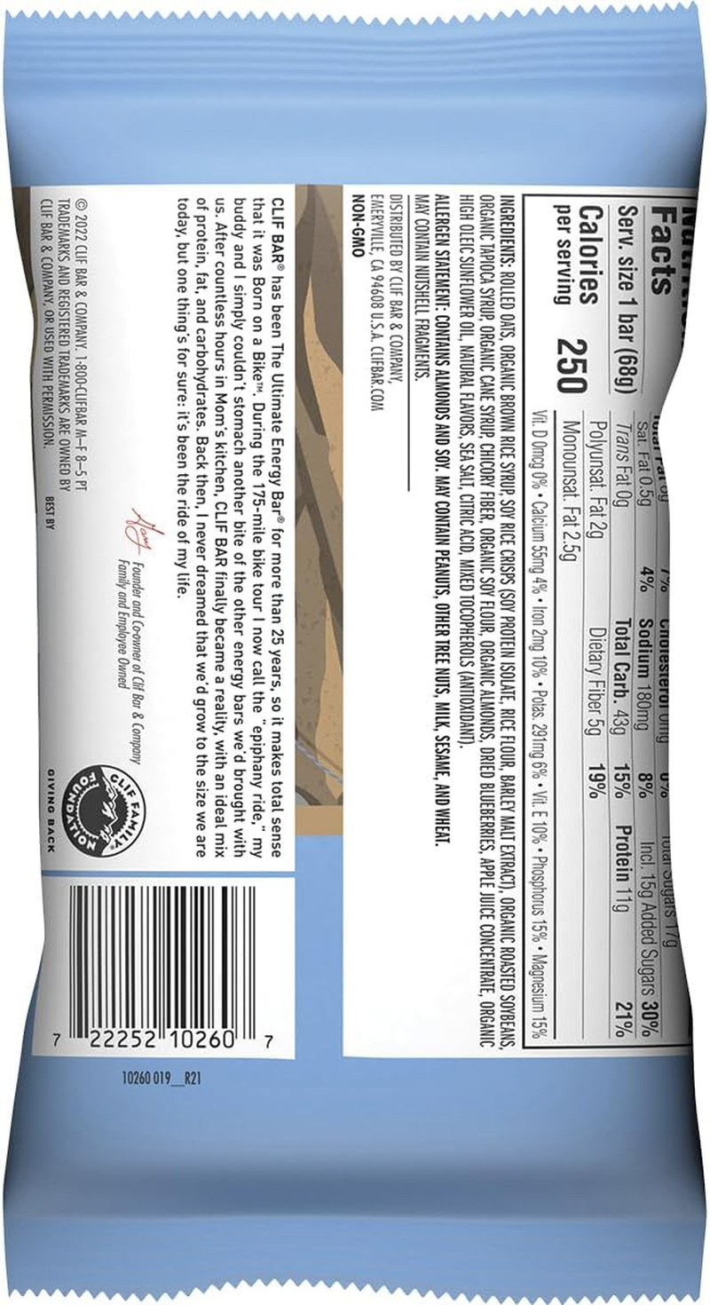 CLIF BAR - Blueberry Almond Crisp Flavour - Made with Organic Oats - Non-Gmo - Plant Based - Energy Bars - 68G. (12 Pack) image number 1