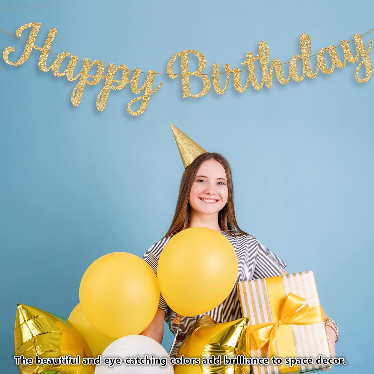 Happy Birthday Banner, Glitter Gold Happy Birthday Banner, for Birthday Decoration DIY Party Decoration (Gold) image number 4