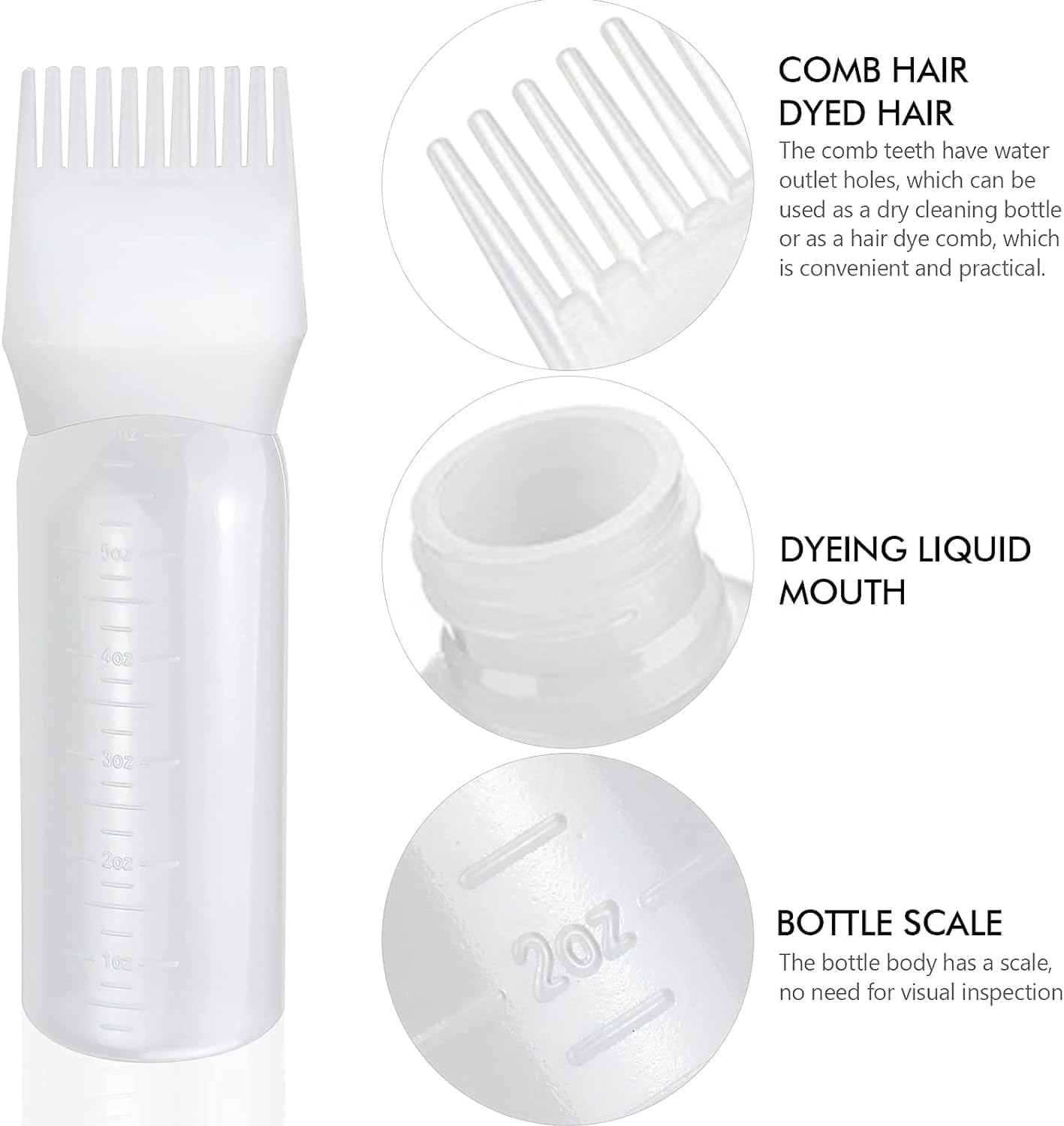 Squarezhenbo White Hair Colour Applicator Bottles, Hair Dye Brush Bottle, Comb for Dyeing Hair and Treating the Scalp, 120 Ml Hair Colour Applicator Bottles Colour Accessories image number 4