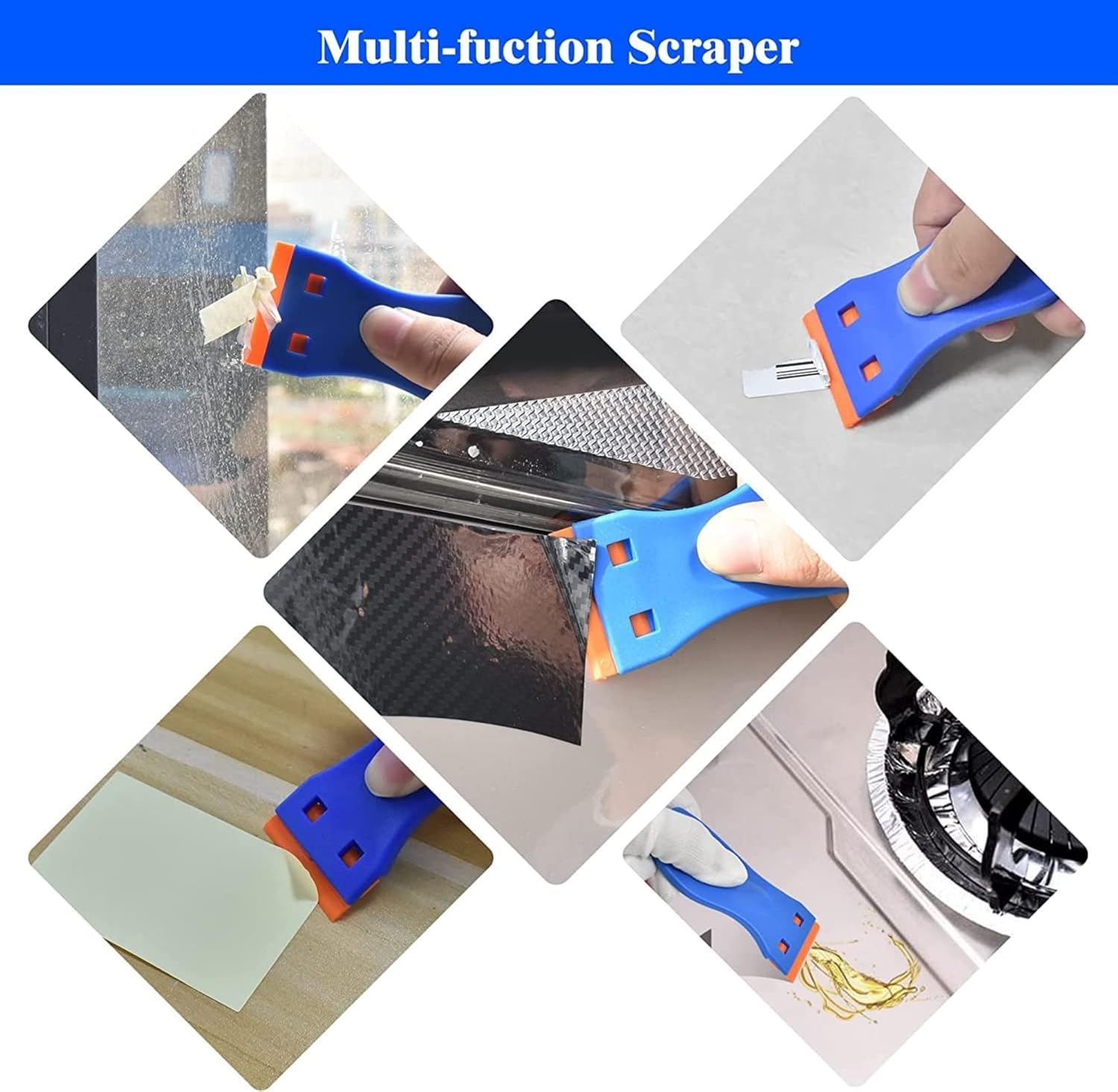 Double Edged Plastic Razor Blade Scrapers Knife Include 2PCS Scraper Tool and 100PCS Blades for Gasket Remover, Tint Vinyl Tool, Labels Decal and Adhesive Remover for Windows and Glass image number 4