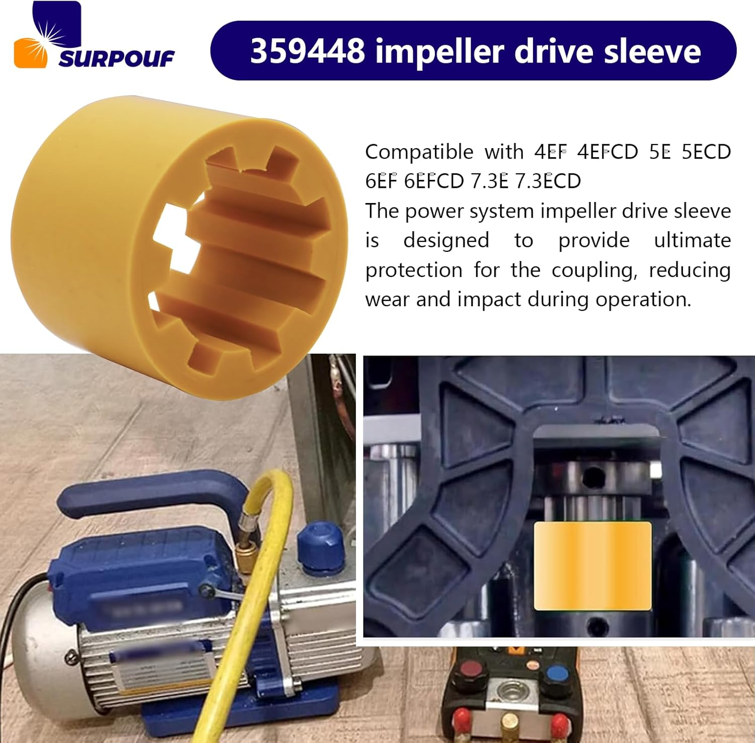 359448,Power Systems Impeller Drive Sleeve 359448 Compatible with Kohler 4EF 4EFCD 5E 5ECD 6EF 6EFCD 7.3E 7.3ECD image number 2