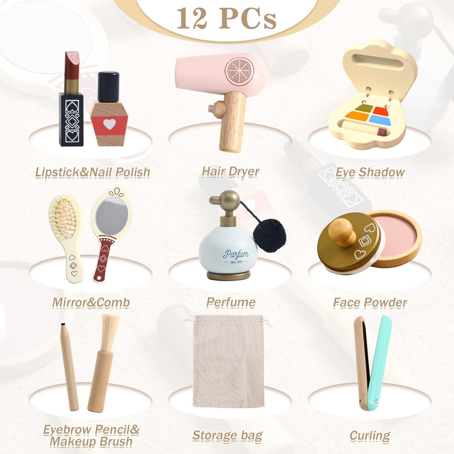 IEATFO Kids Makeup Kit for Girl, Wooden Makeup Toy Set for Toddlers, Pretend Wood Beauty Salon Toys Set for Kid Children Princess, Christmas Birthday Gift Toy for 3 4 5 6 7 8 9 10 Year Old image number 2