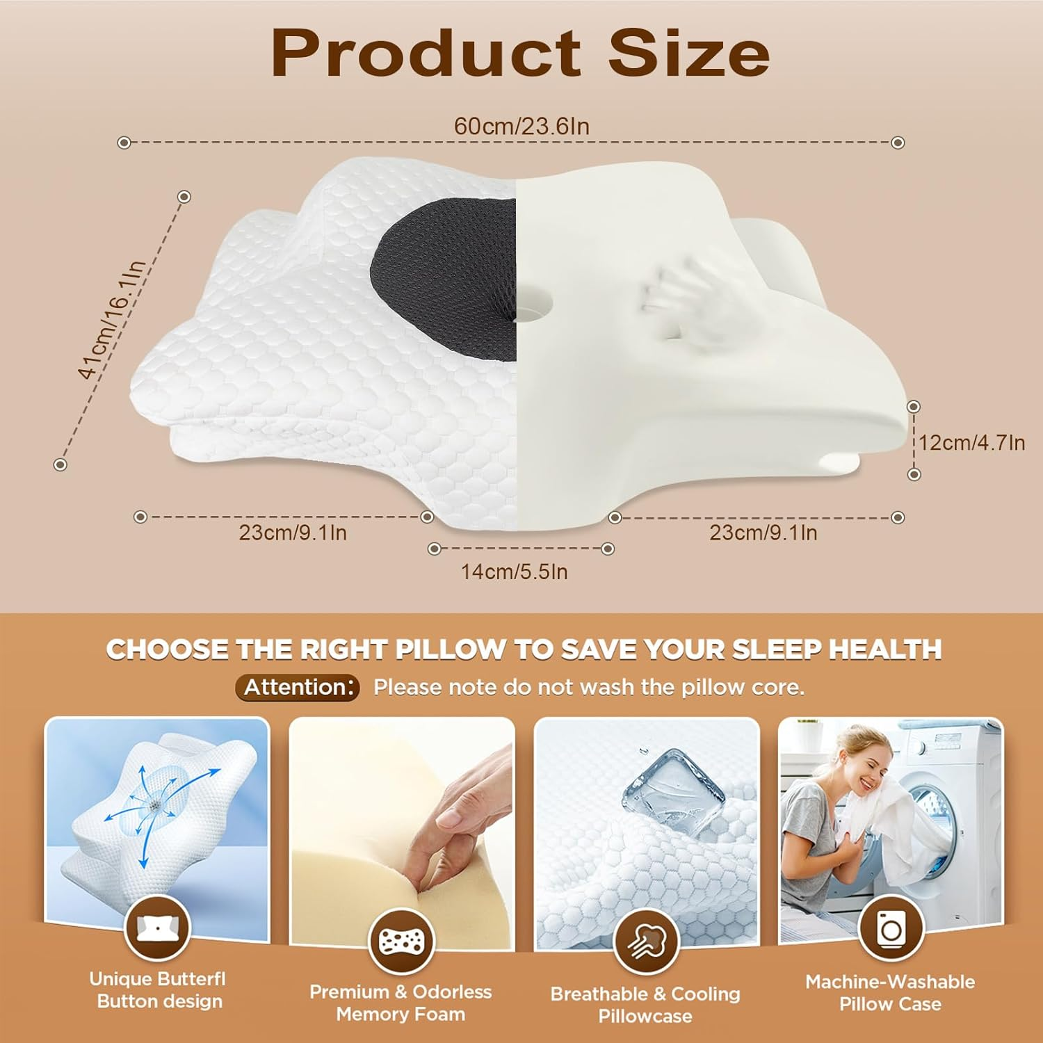 Cervical Neck Pillow Latex Orthopedic Ergonomic Pillows for Neck Pain Relief Side Sleeper Pillow for Neck Support Memory Foam Pillow for Side Back & Stomach Sleepers with Earplugs​ Sleep Mask - 2 image number 3