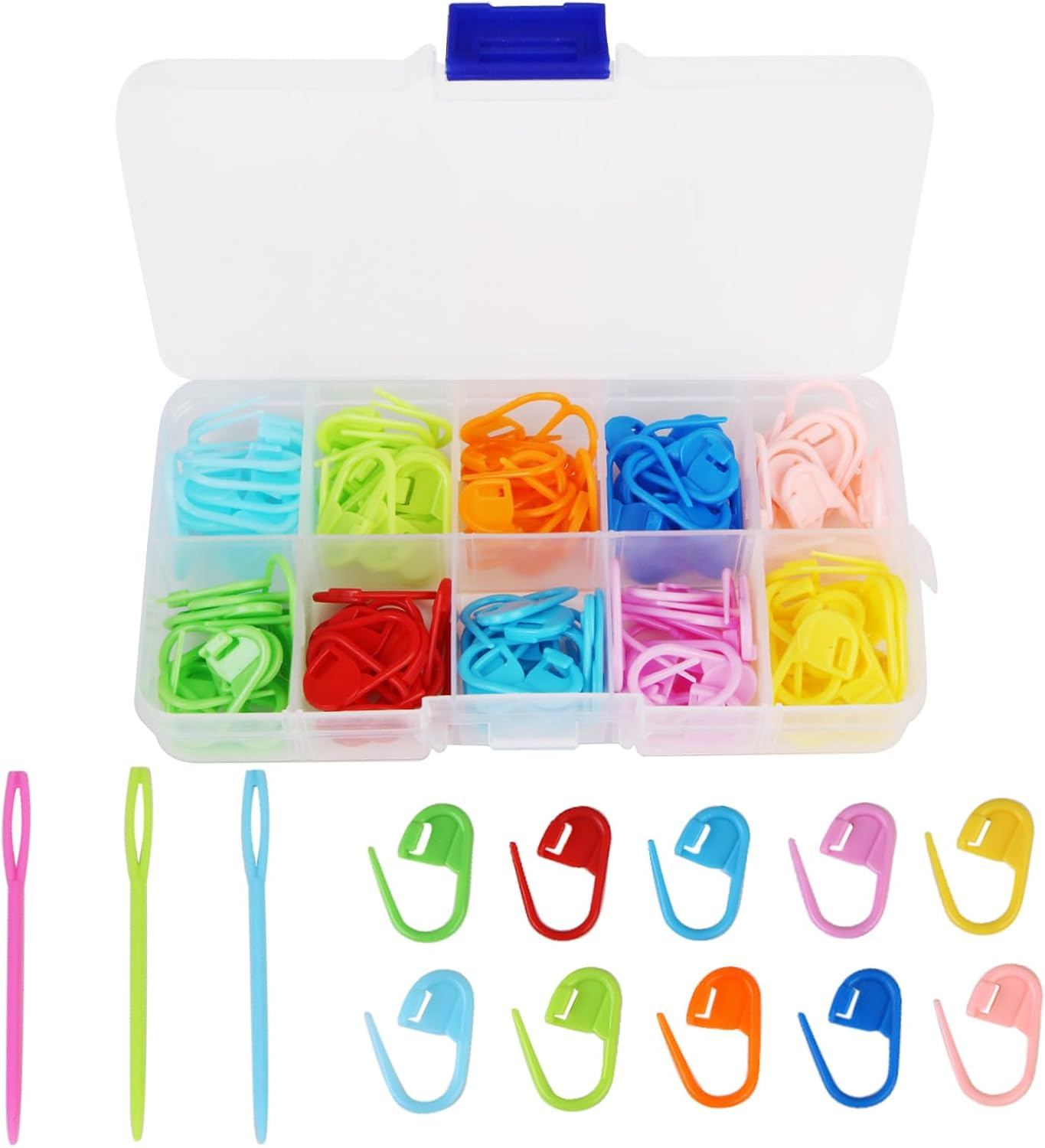 120-Piece Stitch Markers for Knitting & Crochet &ndash; 10 Vibrant Colors with Storage Box & 3 Bonus Plastic Needles &ndash; Durable Non-Slip Marking Rings for Yarn Crafts (2.2 Cm) image number 1