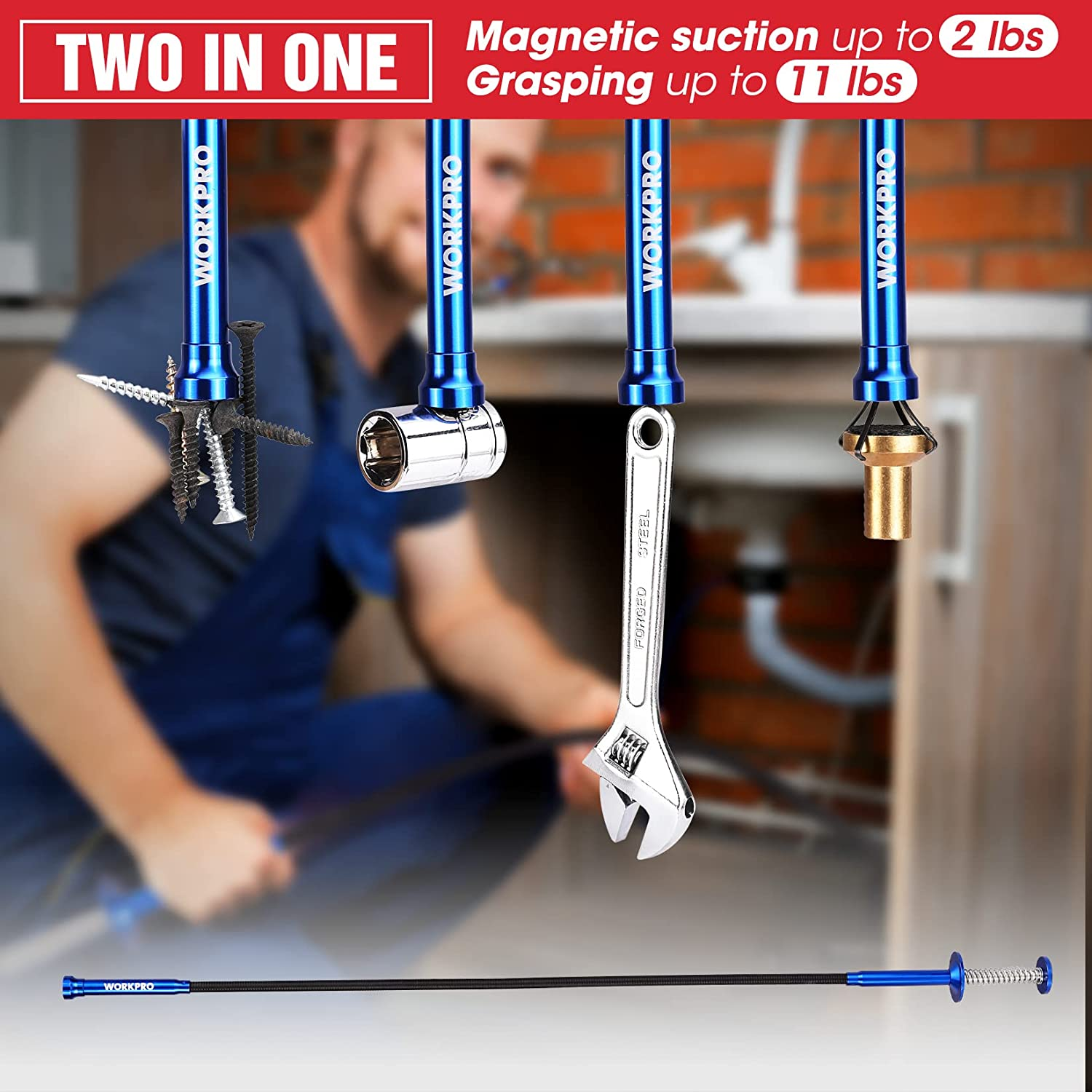 WORKPRO 4PC Telescoping Magnetic Pick up Tool Kit, Includes Telescoping Inspection Mirror, 2PC Magnetic Pick up Tool and Four Claw Grabber Tool, Pick up Grab Tool Set for Auto Repair image number 5