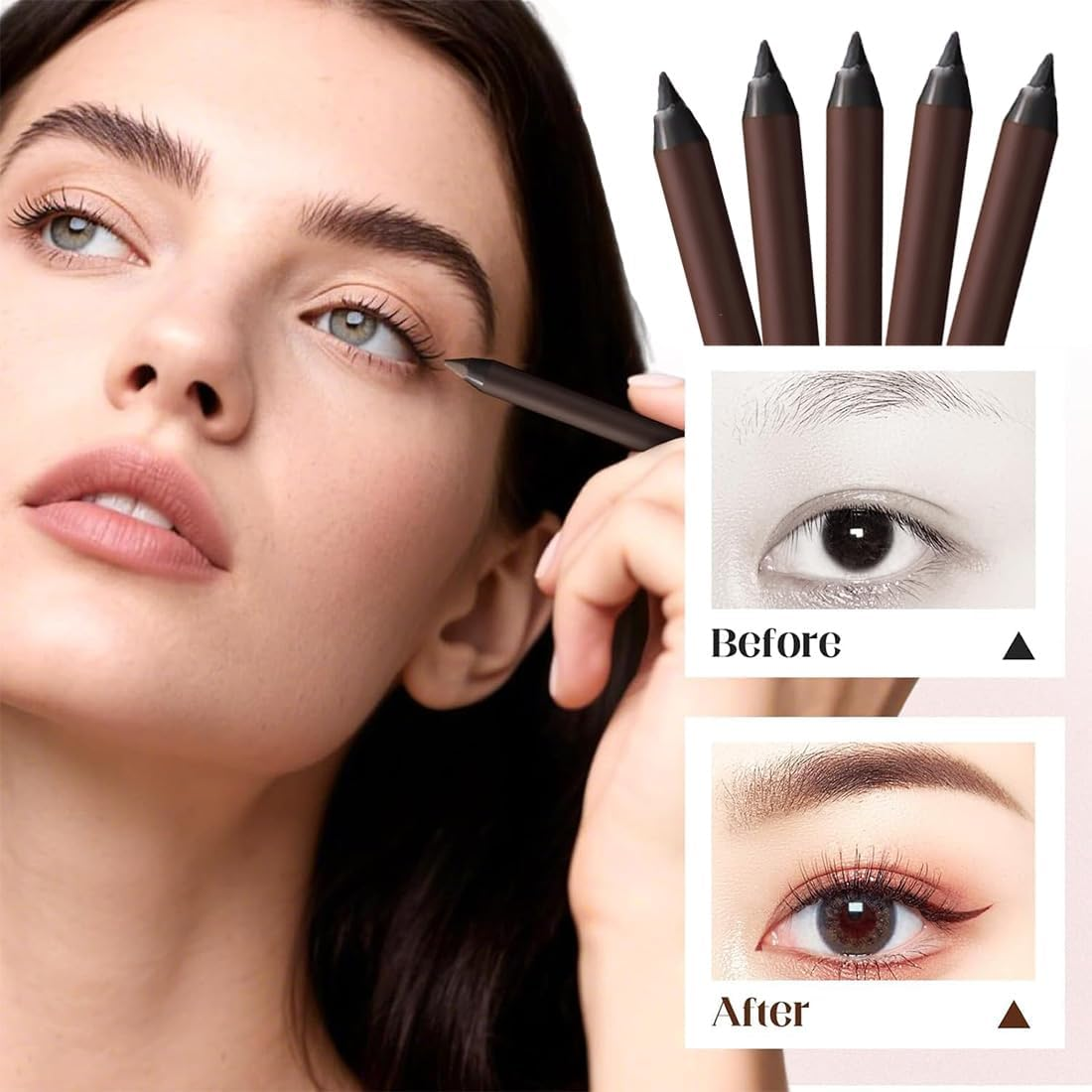 Eyeliner, 24 HR Waterproof Eyeliner Duo Sharpenable Eye Pencil, No Smudging Fading, Long-Lasting Smooth, Soft Tip and Easy to Color (02（Plum）) - 03（Brown） image number 7
