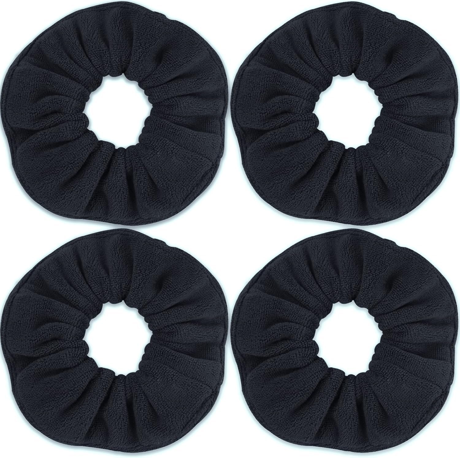 Super Towel Scrunchies for Drying Hair, Absorbent and Soft Microfiber for Frizz Free, Large Thick Ponytail Holder Wet Hair Accessories for Women and Girls, 4 PCS (Black, One Size) image number 4