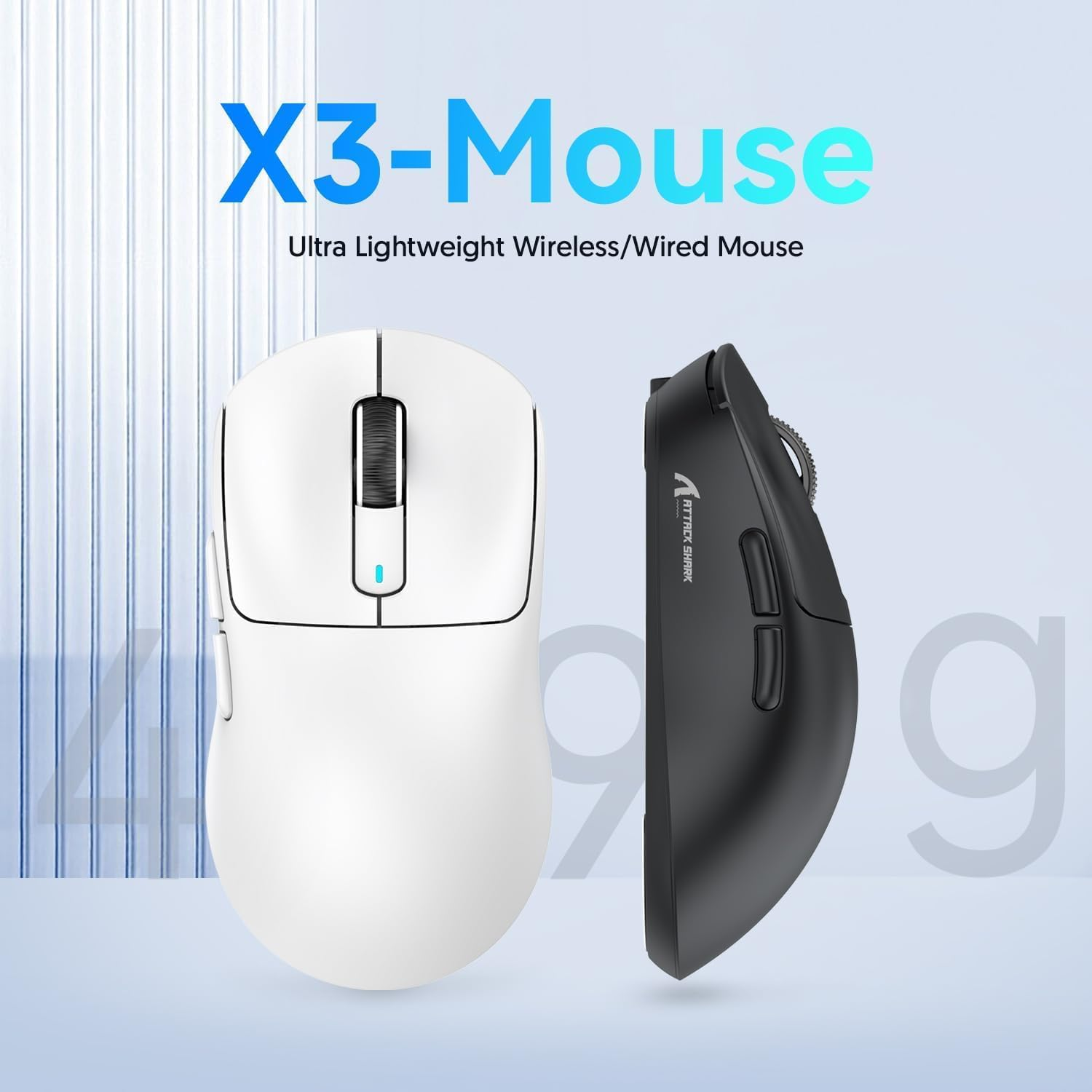 ATTACK SHARK X3 49G Superlight Mouse, Pixart PAW3395 Gaming Sensor, BT/2.4G Wireless/Wired Gaming Mouse, 6 Adjustable DPI up to 26000, 200 Hrs Battery, G502, Office Mice for Win11/Xbox/Ps/Mac (White)