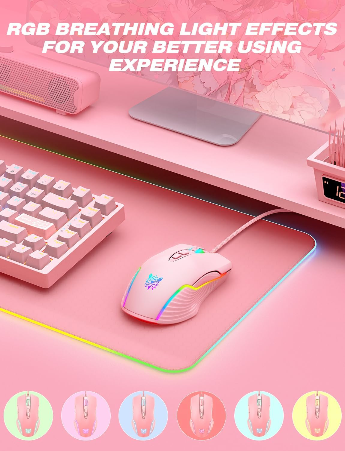 ONITOON Wired USB Mouse Wired, Ergonomic Optical Mice with RGB Backlit, 6 Adjustable DPI up to 7200, Corded Mouse with 7 Buttons for PC, Computer, Laptop image number 6