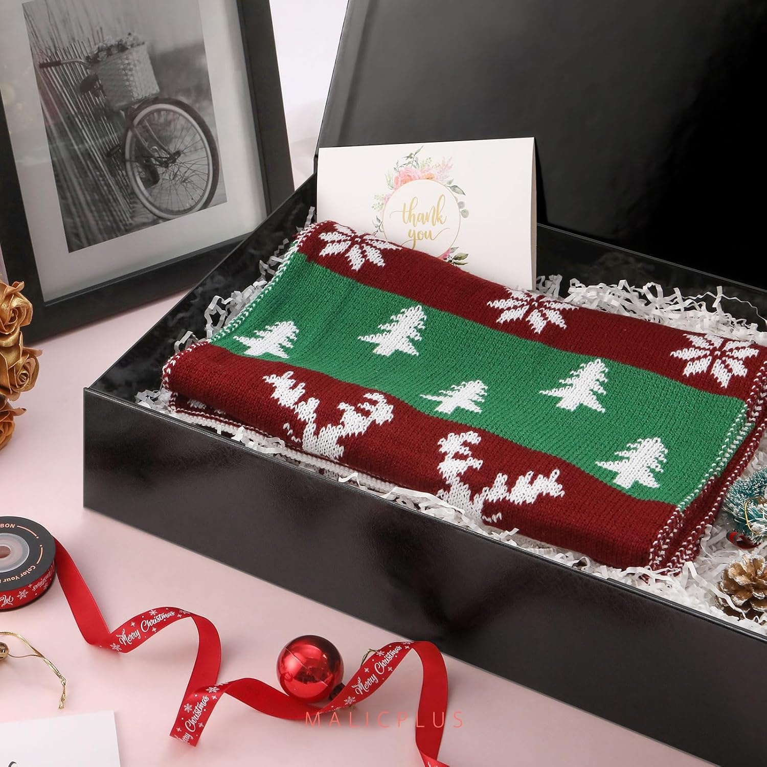 MALICPLUS Extra Large Gift Box 43.18 X 27.94 X 10.16 CM, Extra Large Gift Box with Lid, Shirt Box for Clothes and Large Gifts (Glossy Black, Grass Texture) image number 2