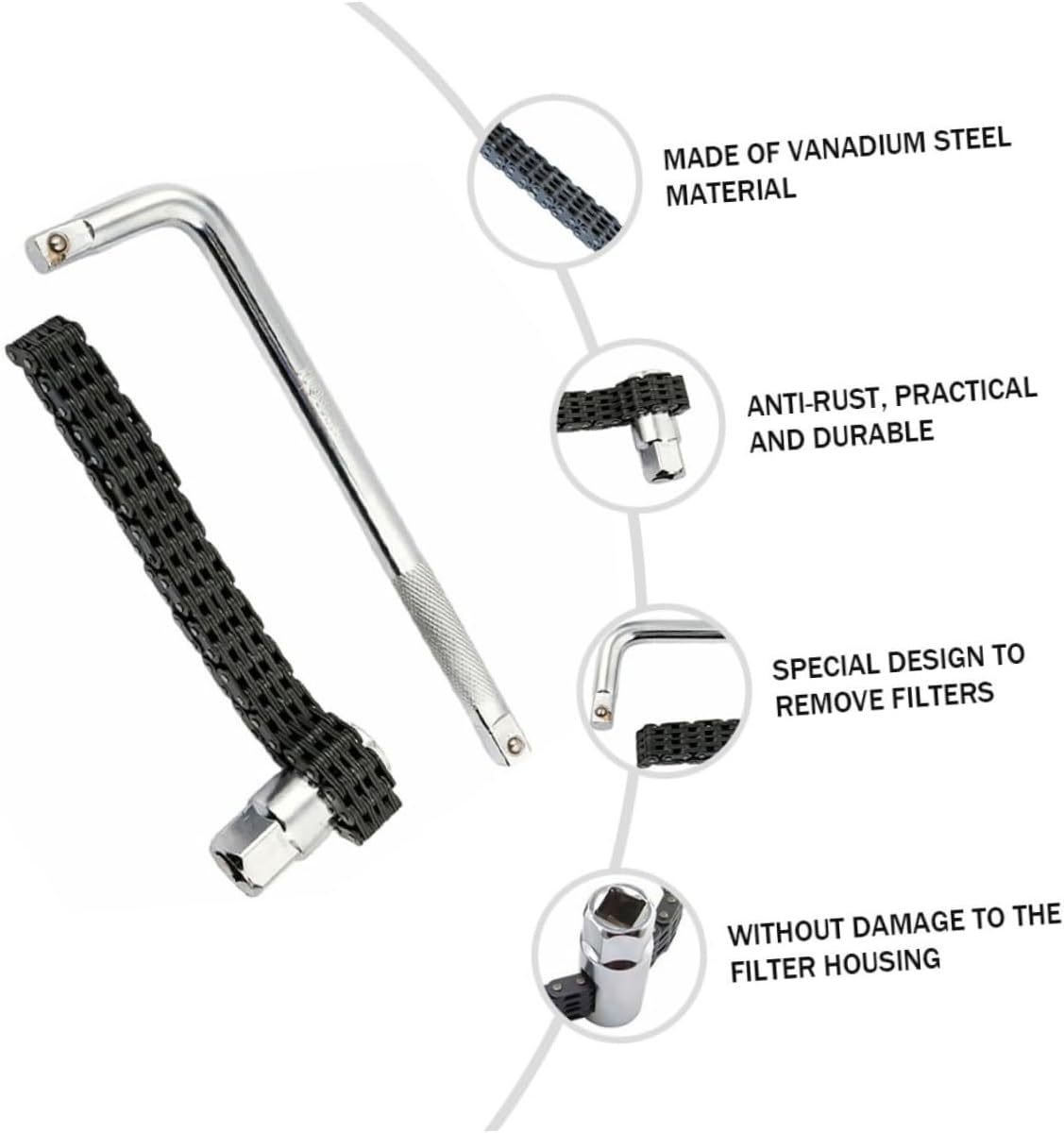 FUNOMOCYA Wrench Chain Wrench Oil Strainer Removal Tool Chain Supply for Automotive Repair Device Accessory for Vehicle Maintenance image number 5
