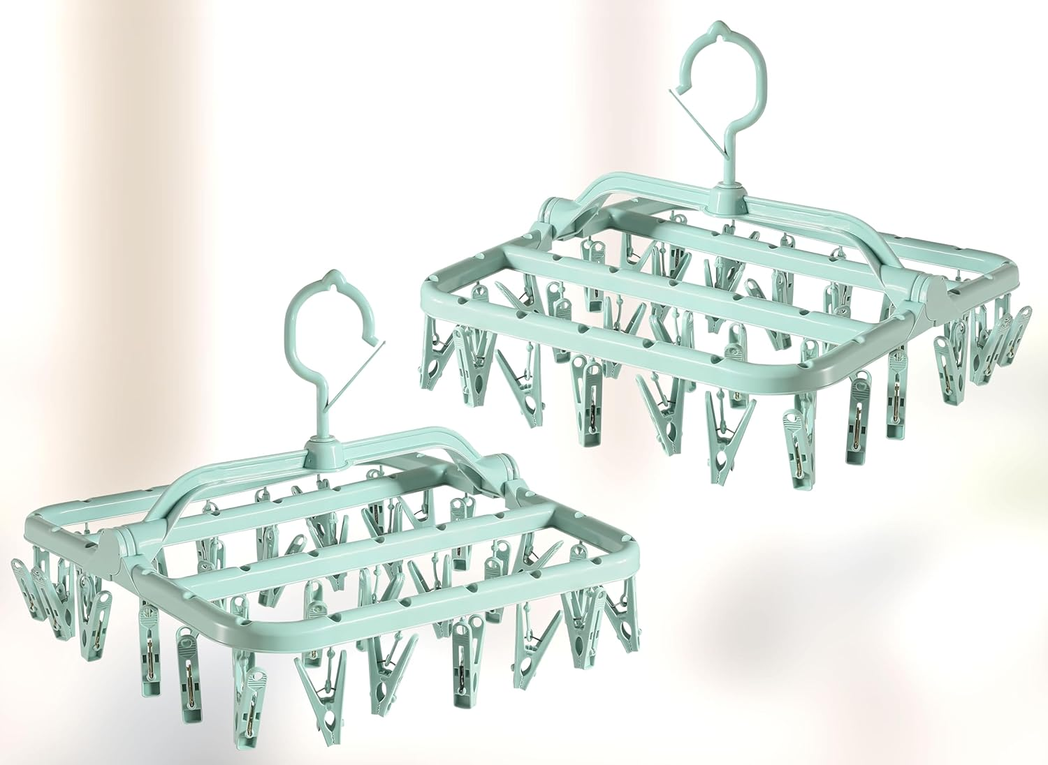 2Pack Clothes Drying Hanger - 32 Clips Folding Laundry Hanger with Drip Foldable Hanging Rack for Sock, Drying Bras, Lingerie, Clothes, Towels, Scarves, Underwear Hanger for Washing Line image number 5