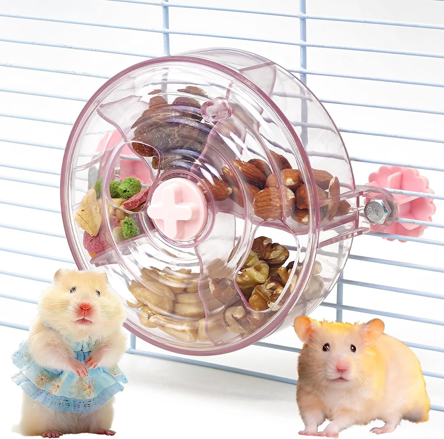 VCEPJH Rat Foraging Toy Interactive Slow Feeder with Transparent Rotating Treat Dispenser Wheel for Enrichment Activities Pet Rat Cage Accessories Ideal for Syrian Hamster Gerbil Mice (Blue)