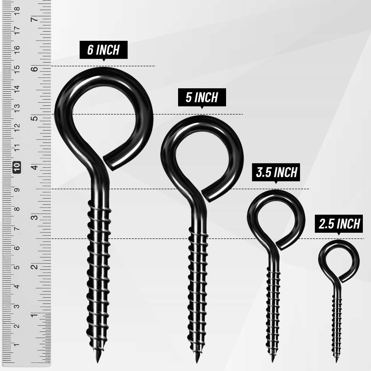 ZAUGONTW 5 Inch Screw Eye Hooks, Stainless Steel, 10 Pcs Heavy Duty Black Large Screw Eye Hooks for Hanging, Tie-Downs, Heavy-Duty Applications image number 3