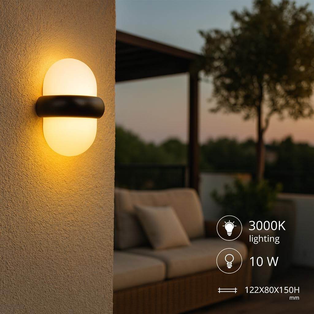 M Ledme - 10W LED Globe Wall Light, Warm White 3000K, 920Lm, 180&deg; Beam Angle, IP54 Waterproof, Ideal for Outdoor Lighting in Garden, Patio, Patio or Facade