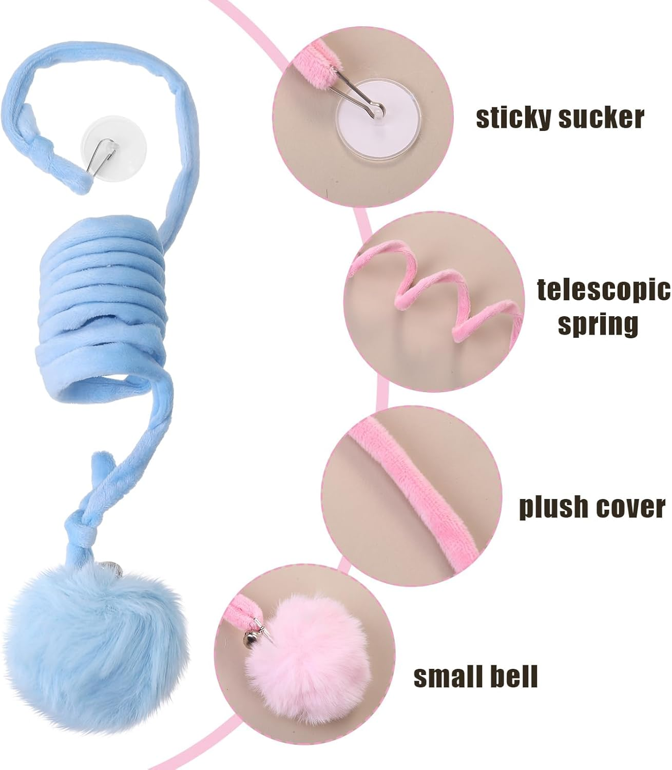 Hanging Door Cat Plush Toy,4 PCS Cat Jumpy Toy with Bell Retractable Cat Spring Plush Toy Interactive Cat String Toy for Indoor Cat Hunting Hunting Exercising image number 2