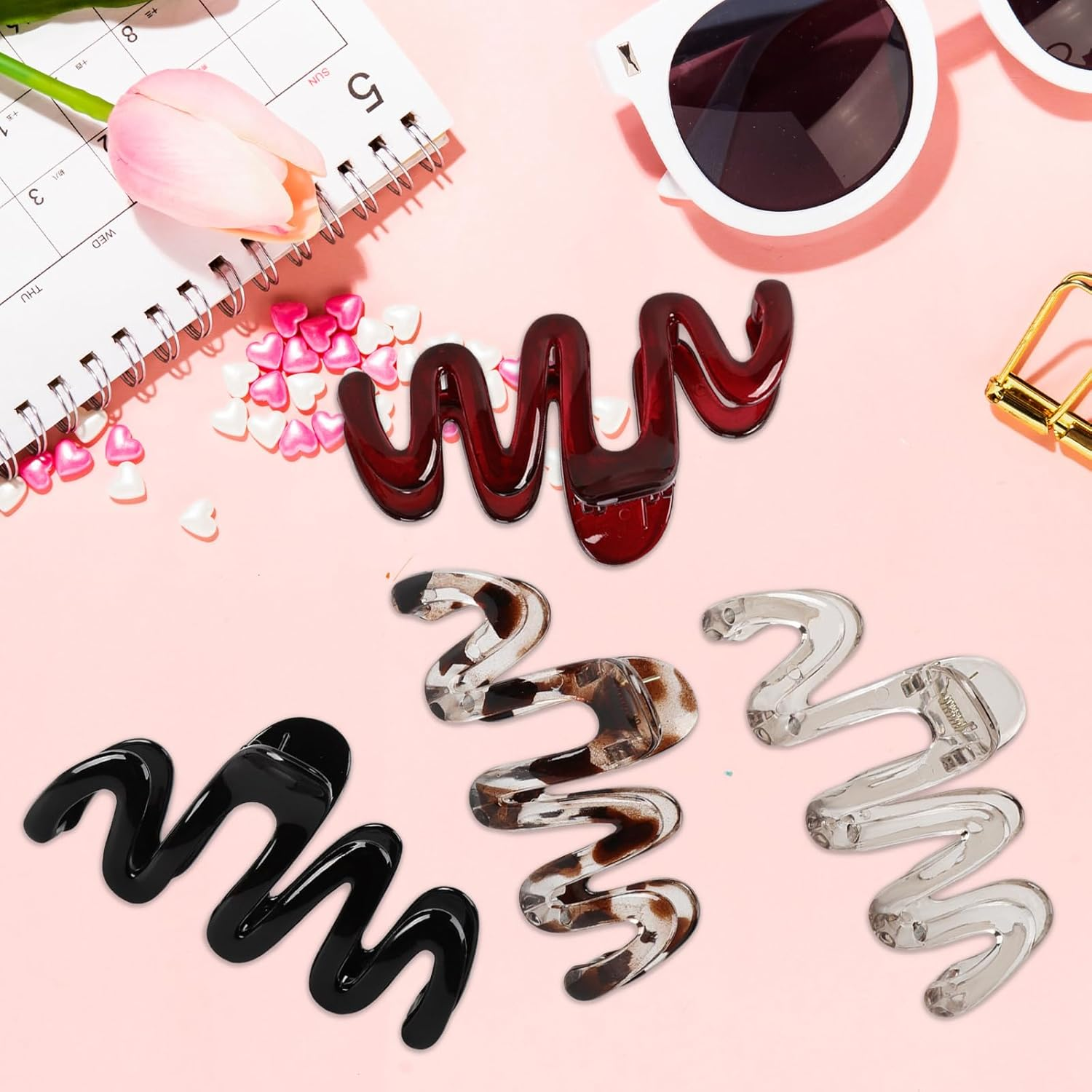 Pack of 4 Large Wavy Hair Clips, Large, 10.5 X 12 Cm, Claw Clip, Non-Slip Hair Clips, Women, Vintage Simple Hair Clip, for Women, Girls, Thick, Thin, Long Hair