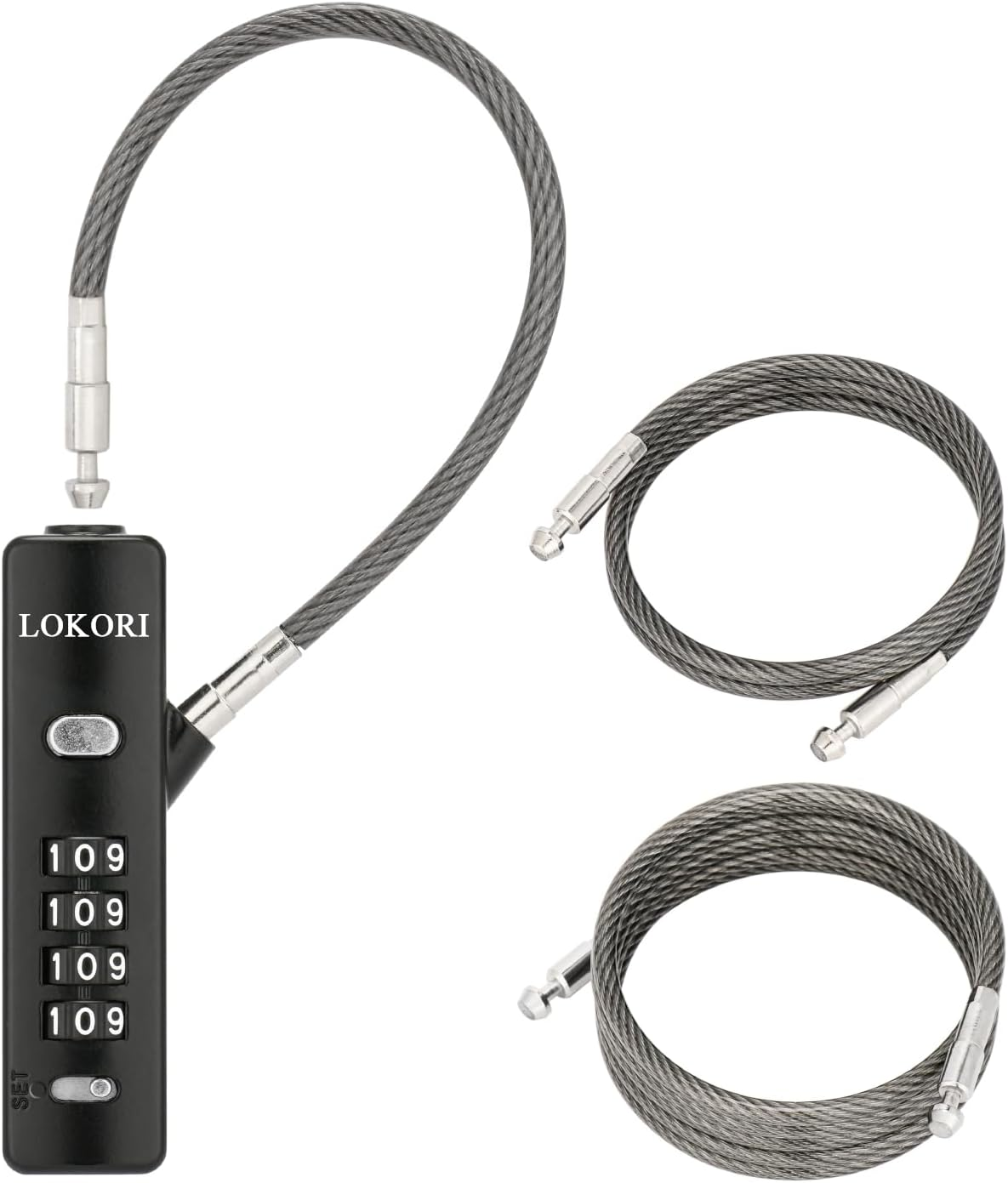 Chain Link Lock, 3 Insterchangeable Multi-Length Cables Zinc Alloy Combination Lock, with 1/5 Inch Locking Cable, Wide Use for Small Bike, Outdoor Fence, Suitcase, Travel Luggage