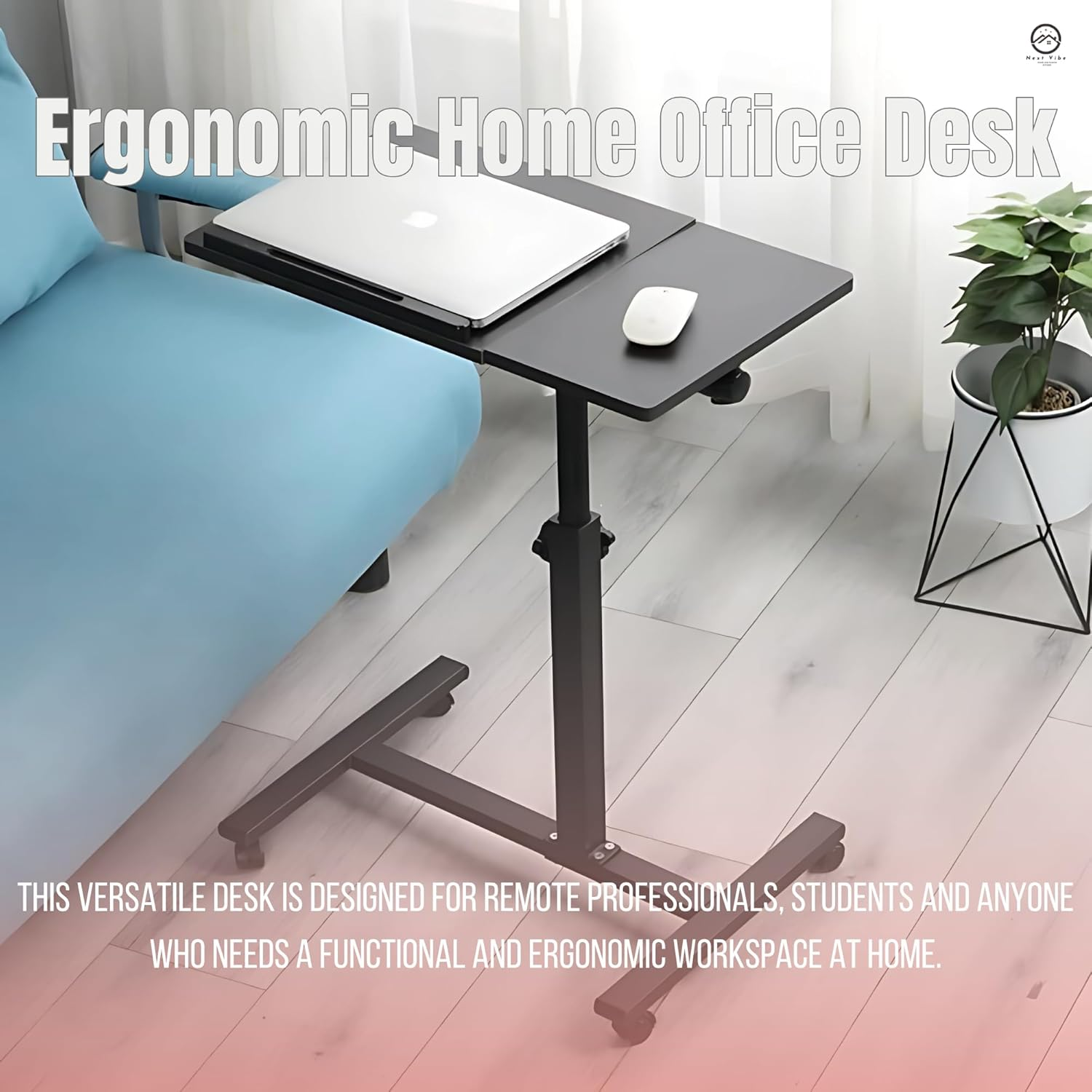 Adjustable Work-From-Home Working Station - Ergonomic Desk with MDF & Steel Construction, Black, Height Adjustable (58-90 Cm) - Perfect for Home Office & Remote Work
