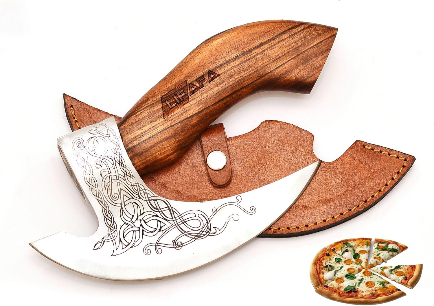LIFAFA Hanmade Viking Pizza Cutter Axe with Sharp Steel Blade with Ash Wood Handle Rust Proof for Gift Item AU image number 1