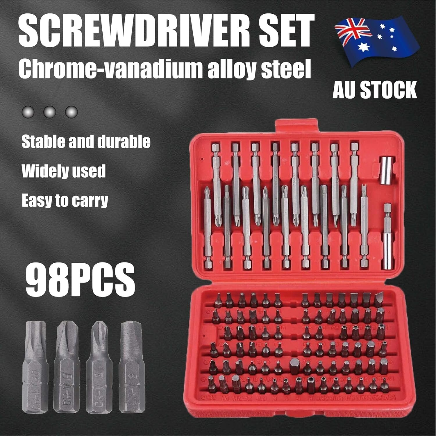 Tootoo 98PC 75MM Security Bit Set Drill Star Hex Spanner Torx Magnetic Screwdriver PH2 image number 5