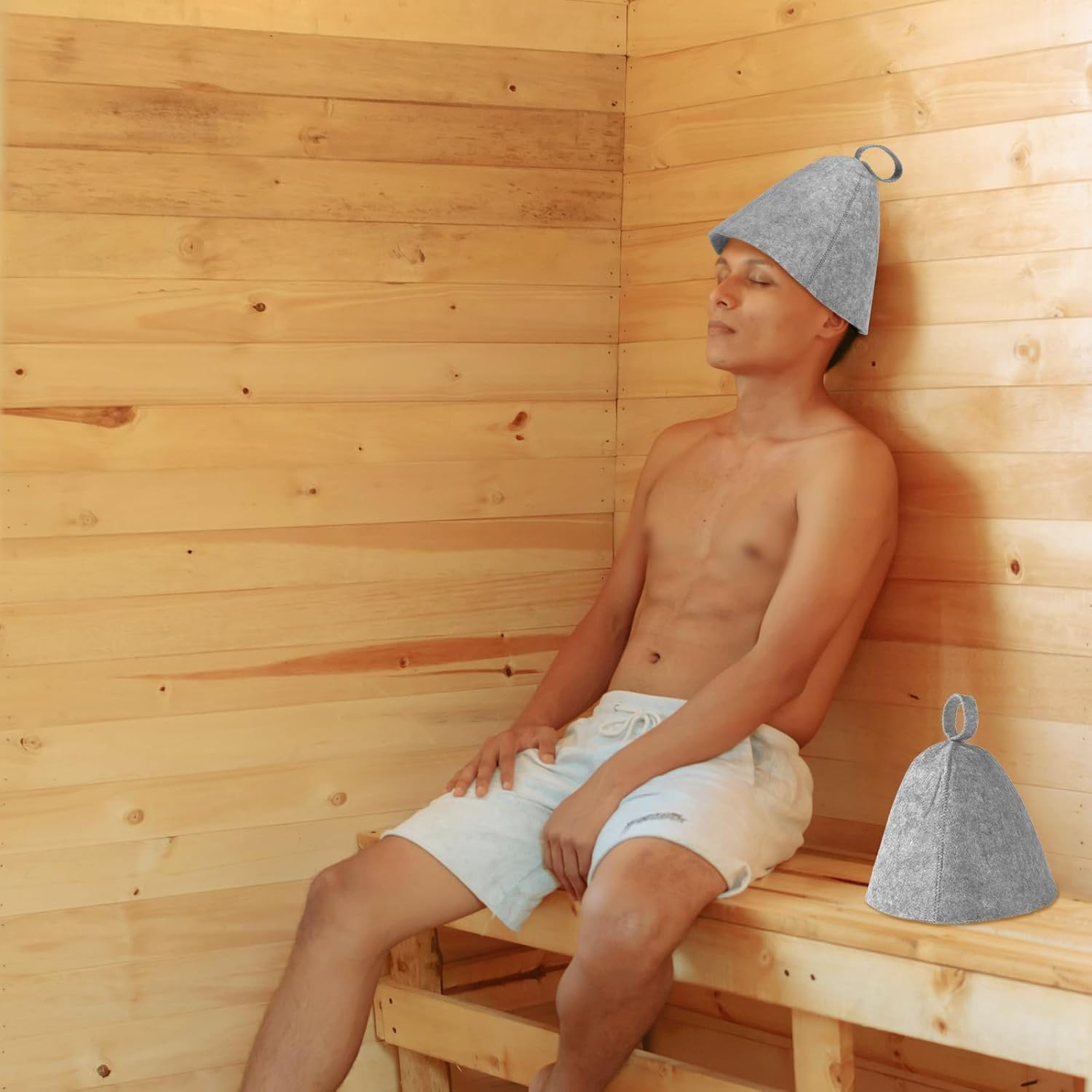 Lasuroa 2Pcs Sauna Hats & 2Pcs Sauna Mats, High Absorbent Premium Felt Sauna Set Sauna Hat and Sauna Cushion Practical Steam Bath Sauna Accessories for Women and Men(Gray) image number 1