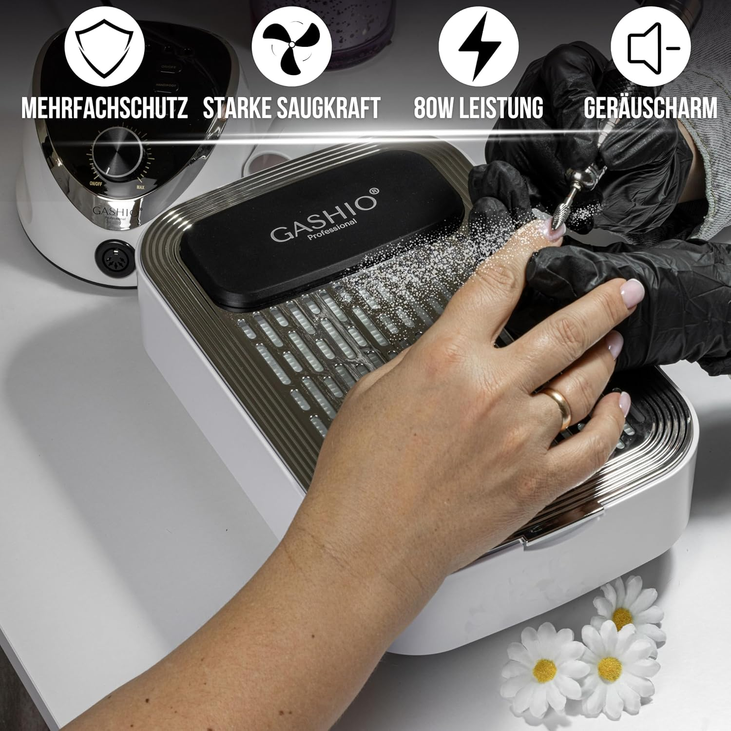 Nail Vacuum Cleaner Professional 80 W Power Regulation Nail Vacuum Cleaner for Acrylic Nails, Gel Nails, Powerful Nail Vacuum Cleaner for Manicure Pedicure White HEPA Reusable Filter image number 1