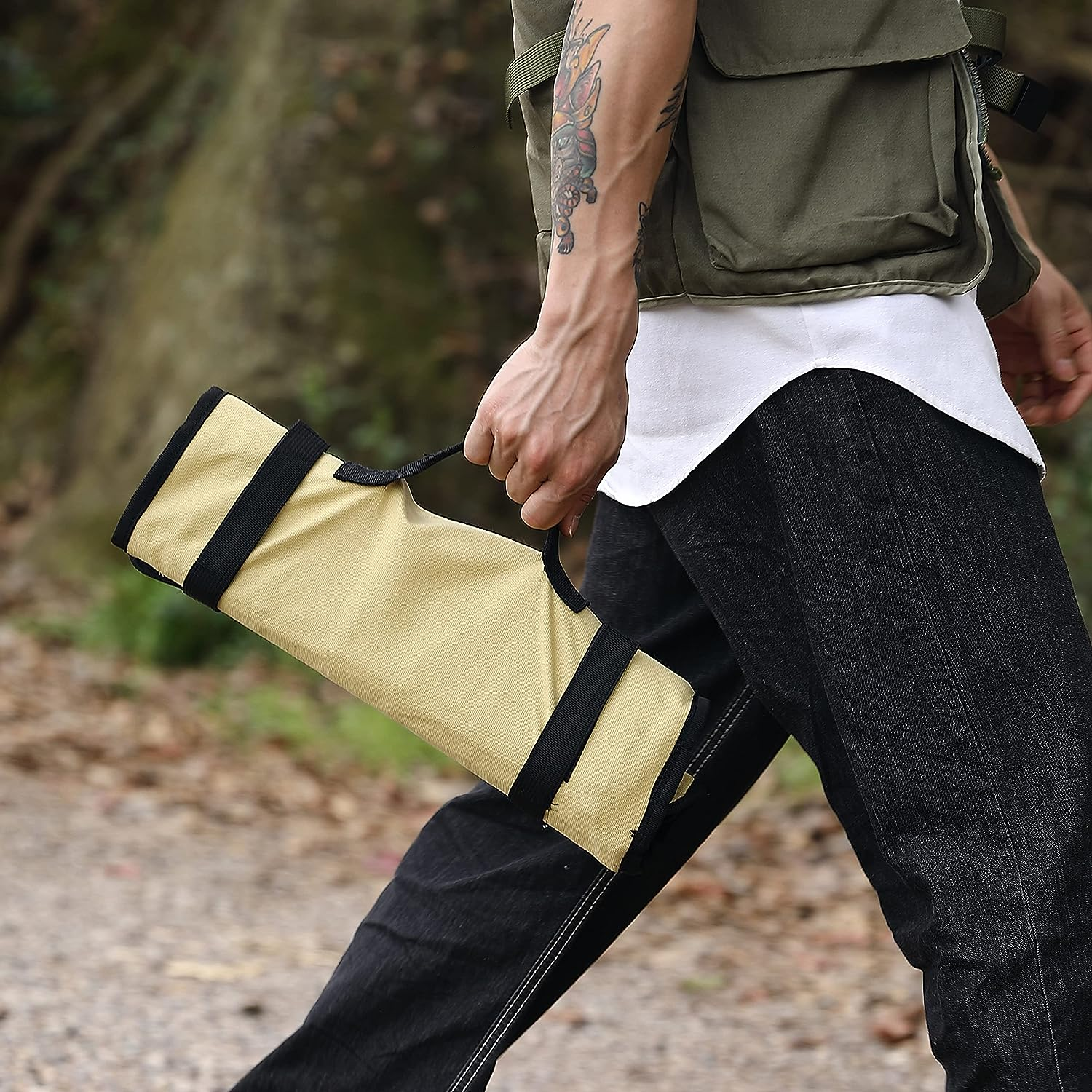 CAMPINGMOON Cotton Canvas Tent Stakes Case Storage Bag Max 13.78&rsquo;&rsquo;/35Cm in Length Beige Color B135 image number 1