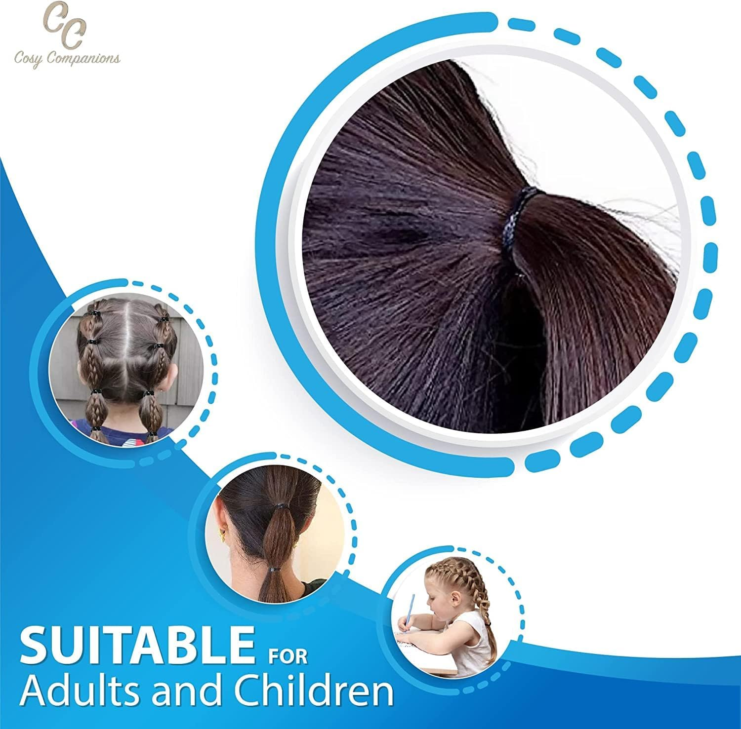 Cosy Companions&trade; 250X Black Small Hair Bands, Non-Slip Elastic Bands for Hair - Black image number 3