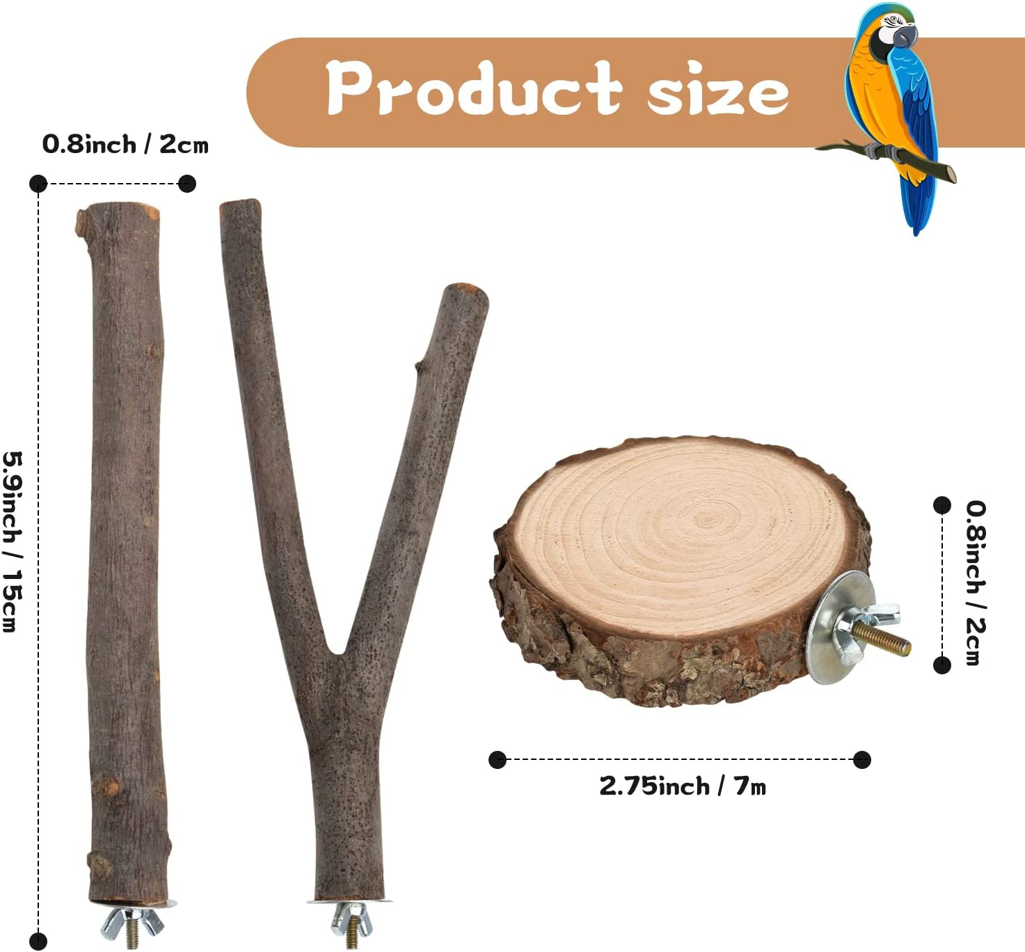 18 PCS Bird Perches Stand Toy, Natural Wood Parrot Perch Stand Bird Cage Branches Platform Accessories for Parakeets Cockatiels Conures Macaws Finches Love Birds image number 1