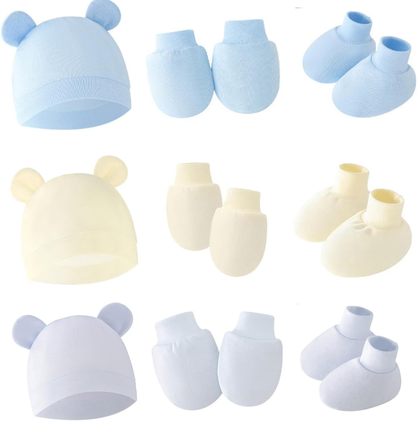 3Set Baby Cotton Hat Mittens Socks, Newborn Essentials Soft Anti-Scratch Mittens, Infant Caps for Boys Girls, 0-3M Beanie Gifts image number 1