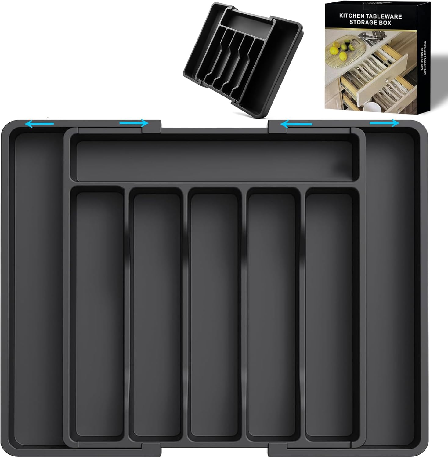 Utensil Drawer Organizer, Expandable Utensil Tray for Kitchen, Adjustable Flatware and Cutlery Holder, Compact Plastic Storage for Spoons Forks Knives (White)