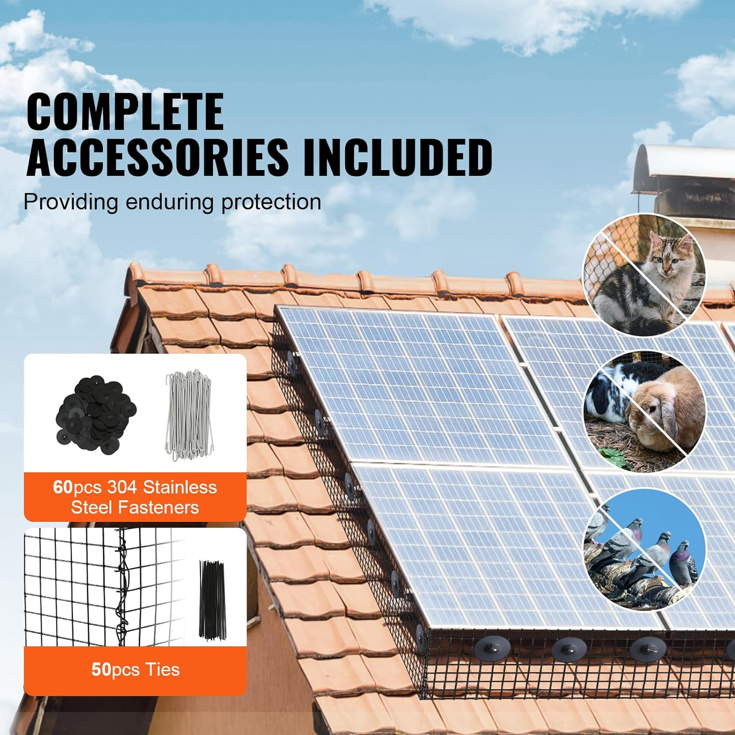 VEVOR 6 Inch X 100Ft Solar Panel Bird Guard, Critter Guard Roll Kit with 60Pcs Stainless Steel Fasteners, Solar Panel Guard with Rust-Proof PVC Coating, 1/2 Inch Wire Roll Mesh image number 2