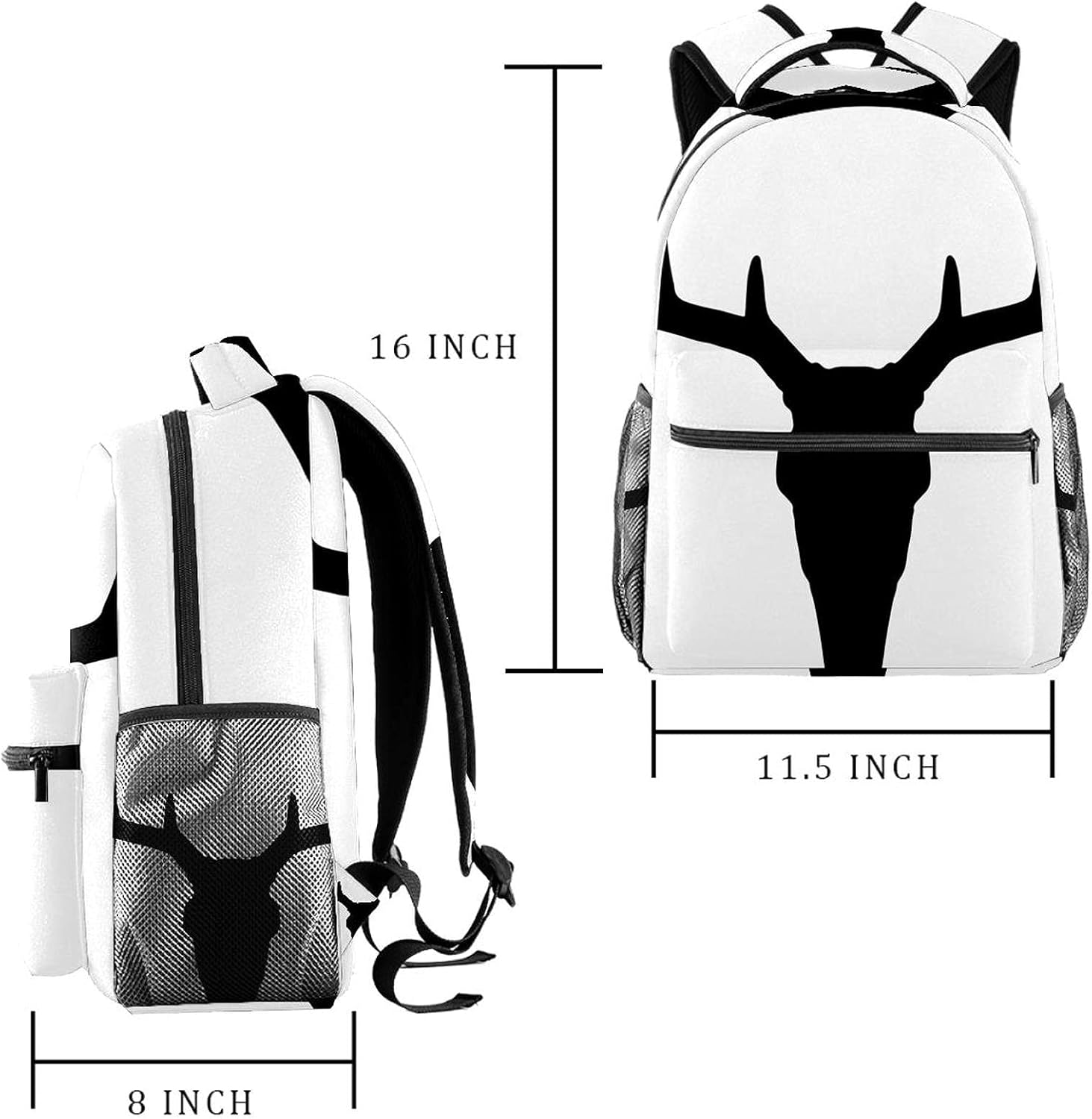 Deer Head Silhouette Antlers Backpack Students Shoulder Bags Travel Bag College School Tote Backpacks image number 3