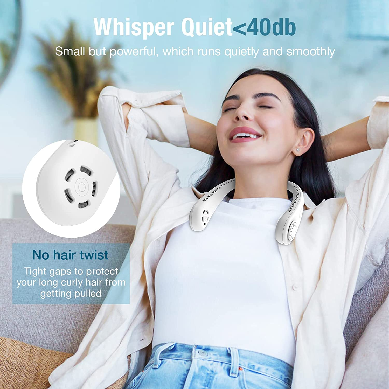 Cnkeeo Portable Neck Fan, 4000Mah Hands-Free USB Fan, Battery Operated Cool Personal Fan, 3 Speeds Headphone Design Wearable Rechargeable Mini Fan for Hot Summer Travelling, Office image number 3