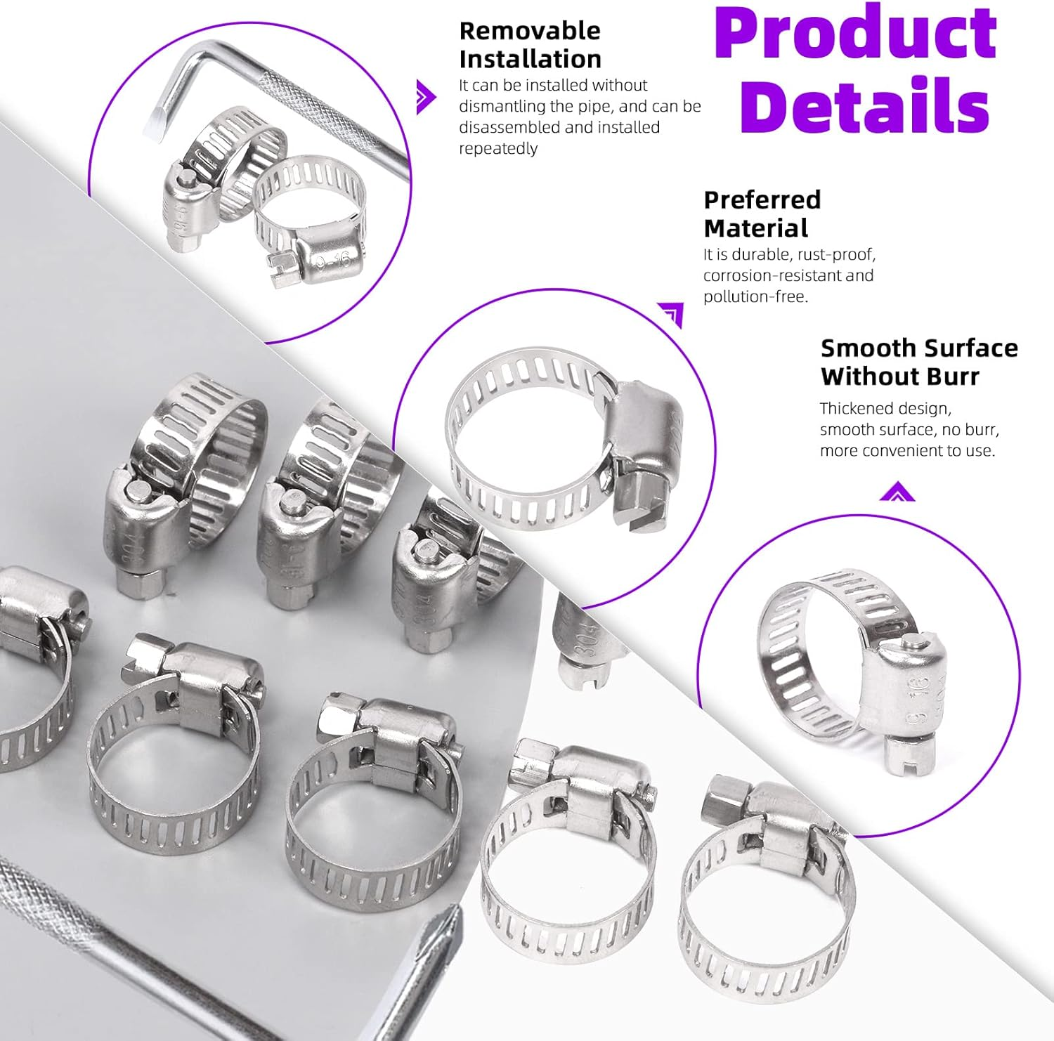 Swpeet 16Pcs 1/4 Inch ID Fuel Line Set, 2 Meter-6.5 Feet Length Black Fuel Line Hose with 4Pcs Fuel Filters, 10Pcs Worm Gear Hose Clamps and a Z-Shape Wrench for Small Engines Tractors Mowing Machine image number 5