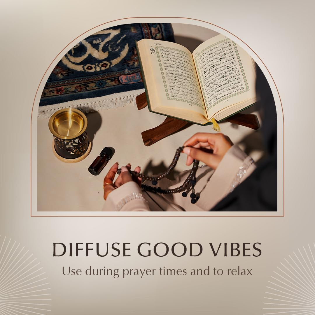 Dukhni Oil Burner | Brass Burner with Candle | Use for Essential Oil, Aroma Oil, Diffuser Oils | Relax with Home Aromatherapy, for Stress Relief, Meditation, Massage and Home Fragrance, Islamic Gift image number 4